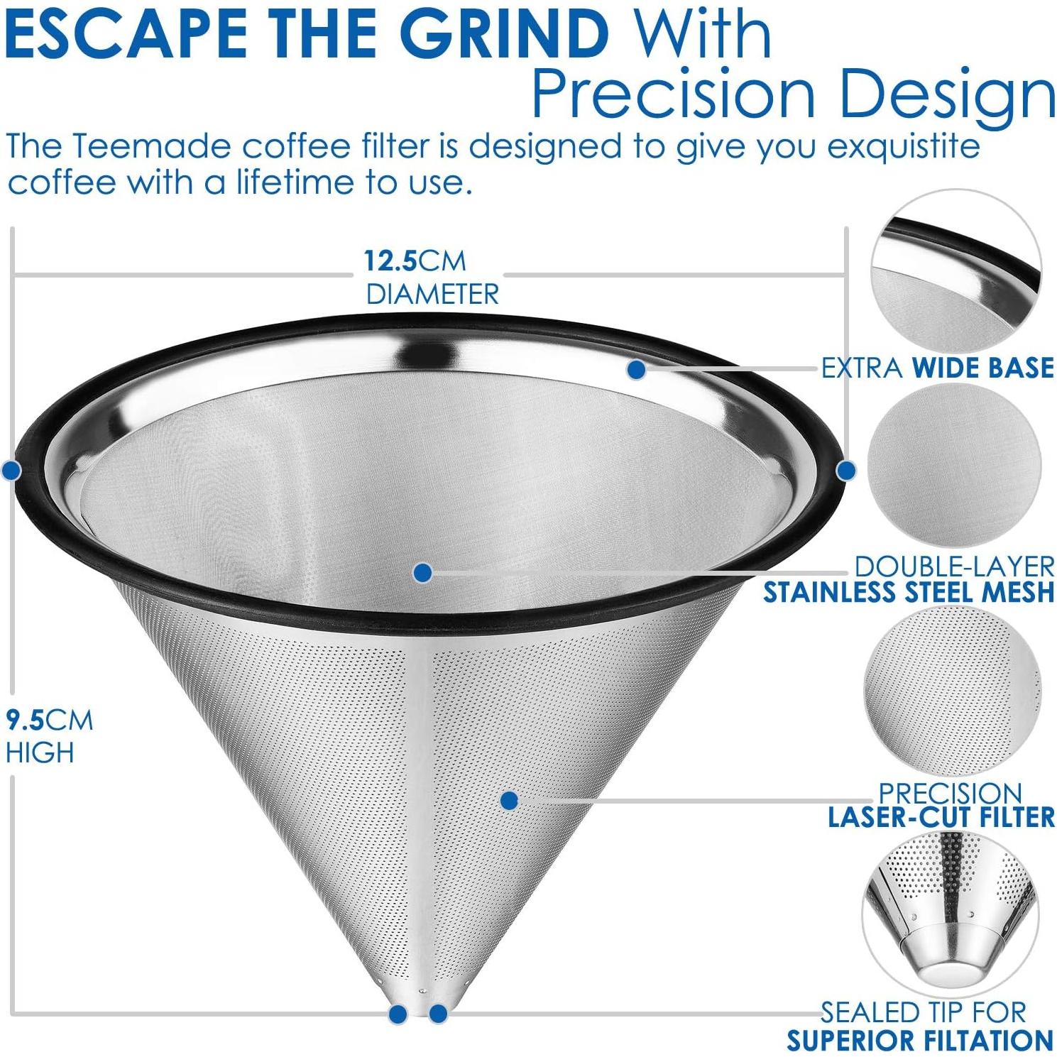 Filtro de café reutilizable TEEMADE de acero inoxidable 1 unidad