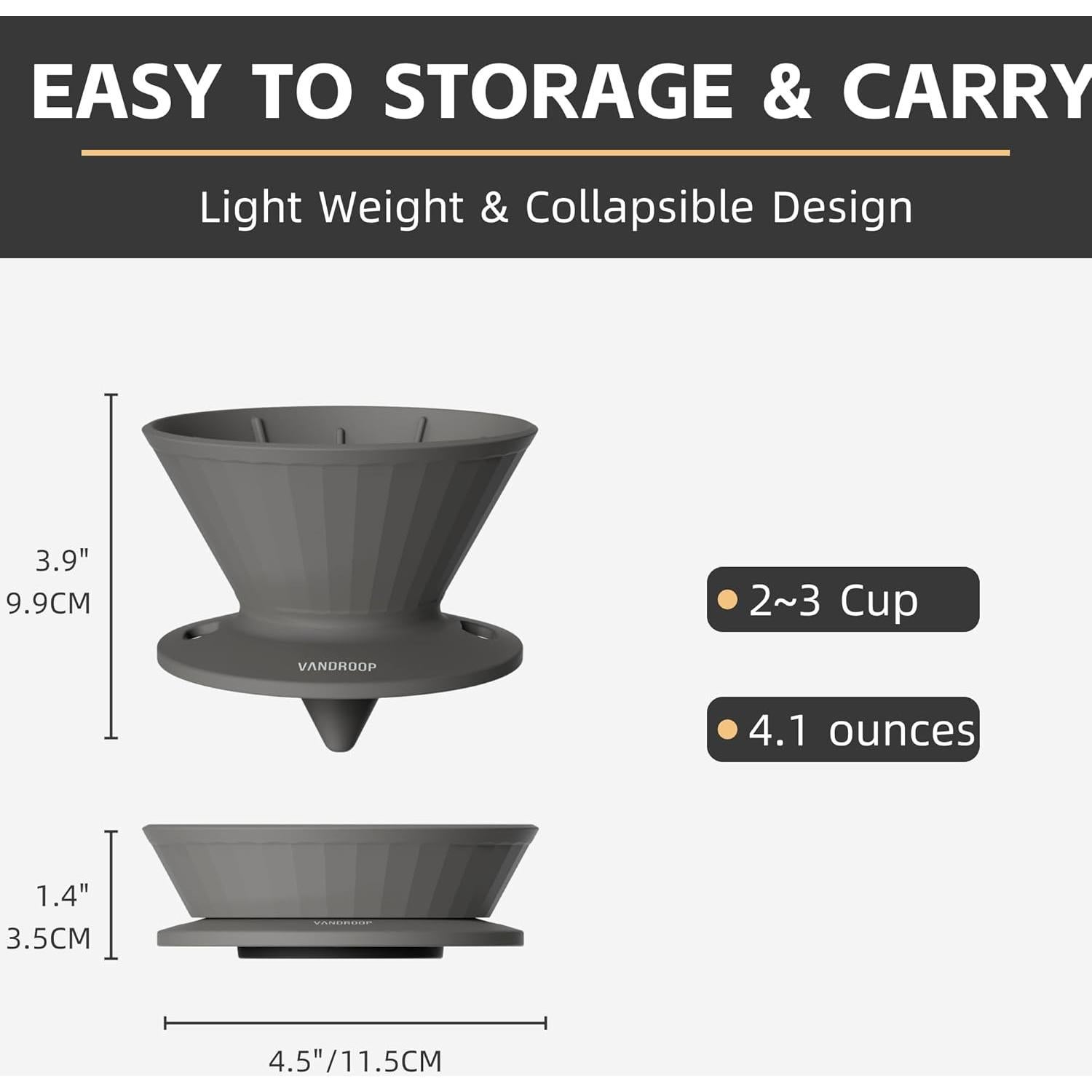 Goteador de Café Plegable Vandroop GJ06 Gris 2-3 Tazas