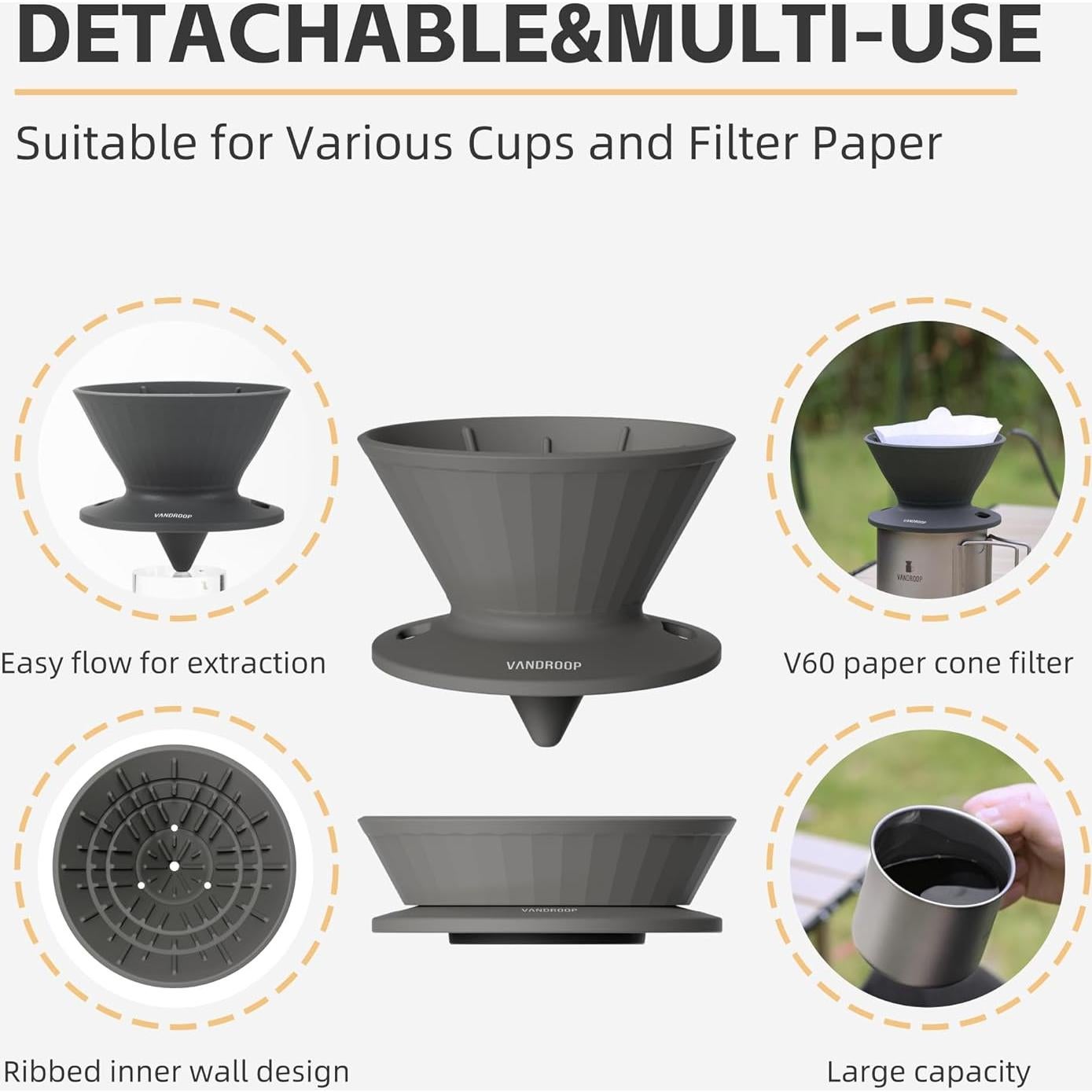 Goteador de Café Plegable Vandroop GJ06 Gris 2-3 Tazas