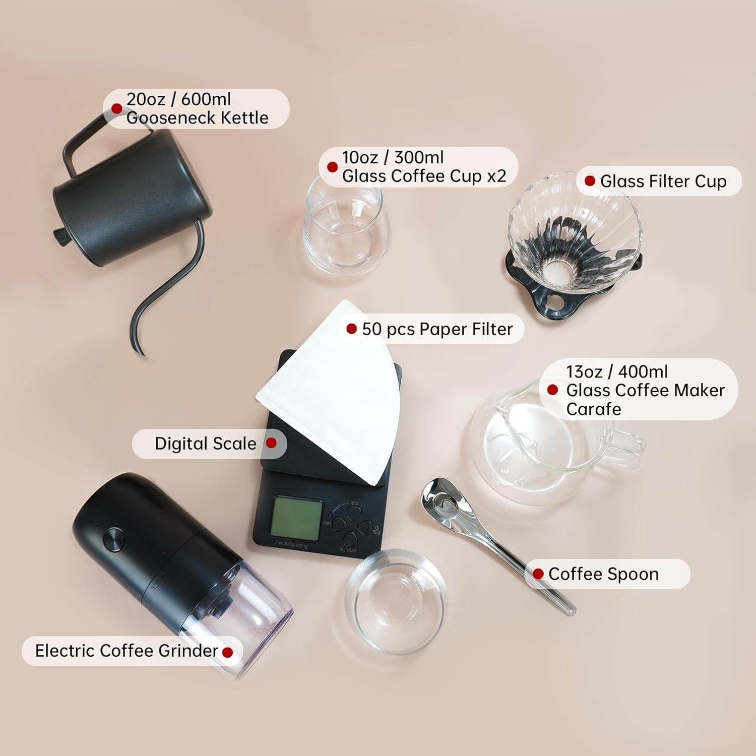 Kit de Café SuperCook Pour Over con Hervidor y Molinillo