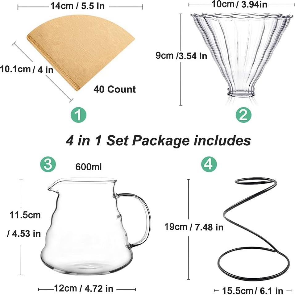 Juego de Cafetera de Goteo LEIJOCO LJS CMS-2 4 en 1 Negro