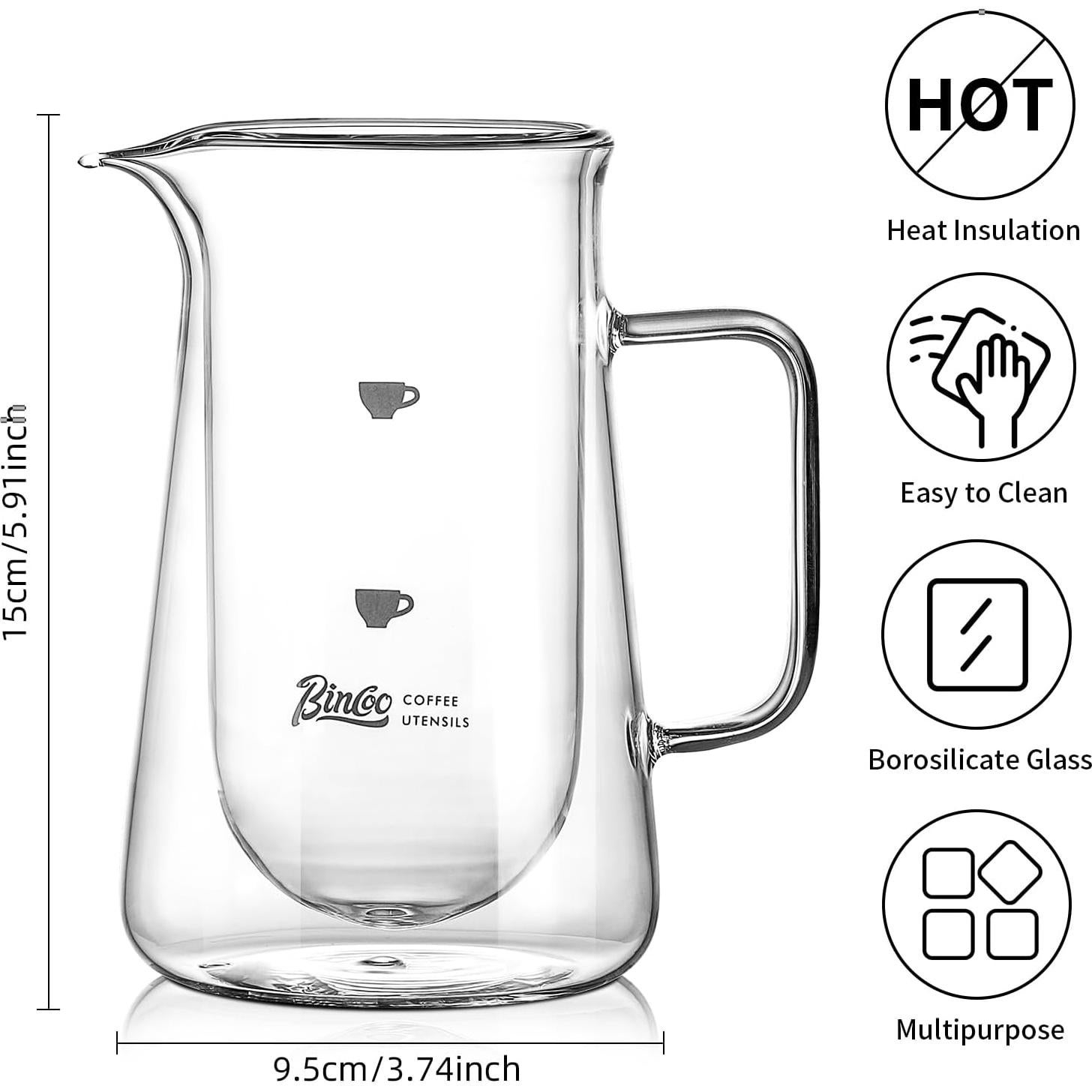 Jarra de Café de Vidrio Doble Pared Bincoo 400ml Apta Lavavajillas