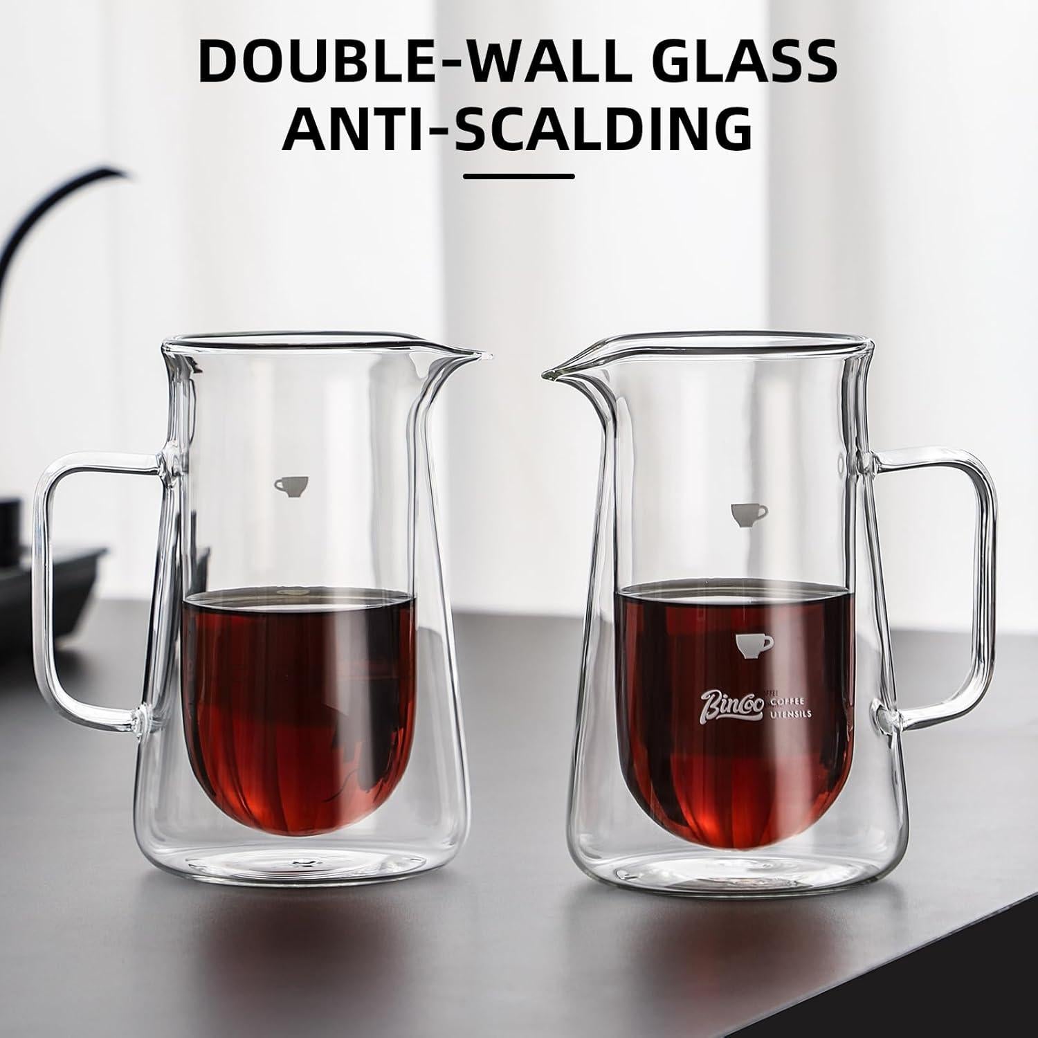 Jarra de Café de Vidrio Doble Pared Bincoo 400ml Apta Lavavajillas