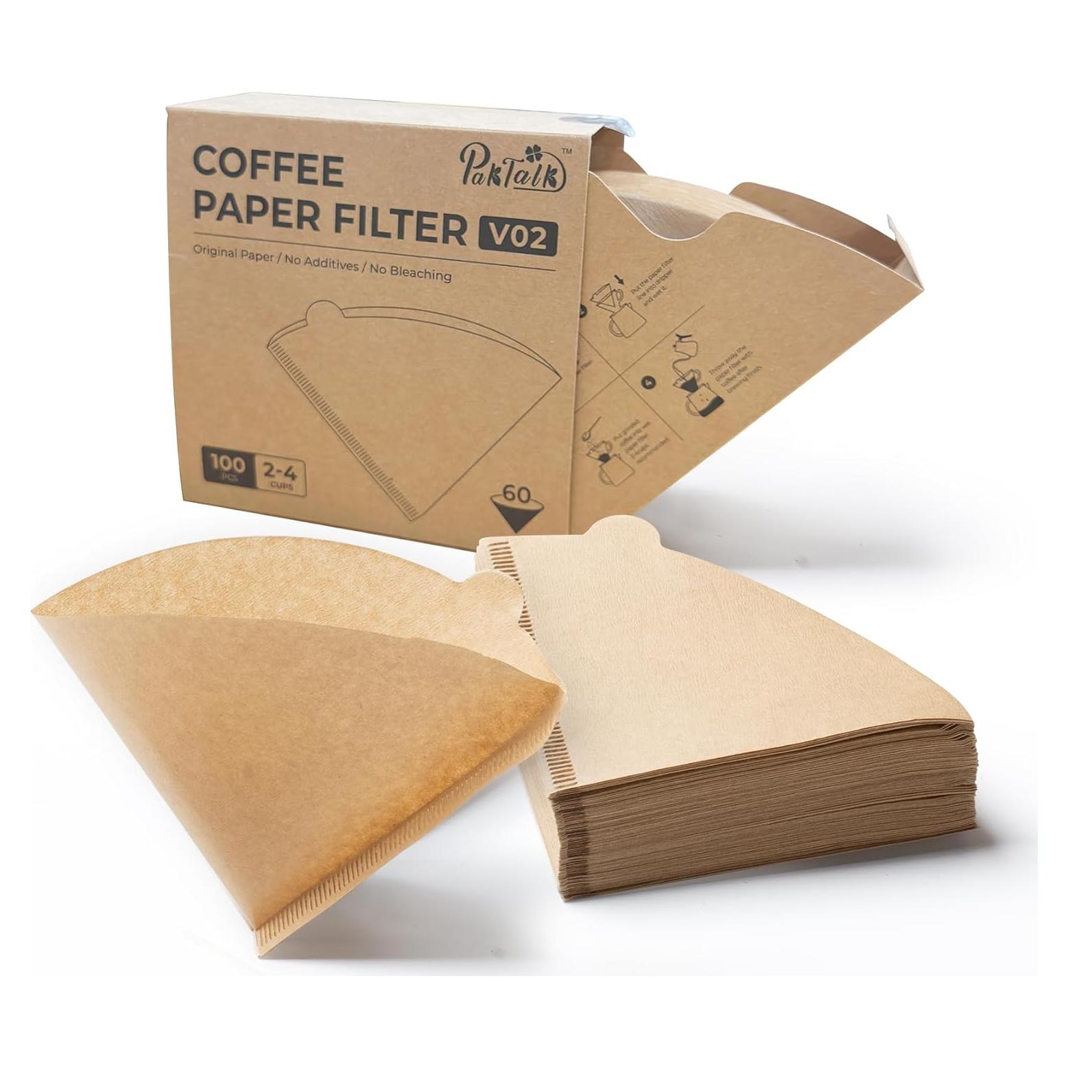 Filtros de café PakTalk V60 Tamaño 02 100 Unidades Cono 2-4 Tazas
