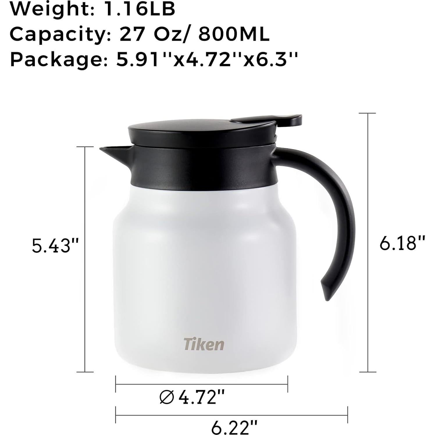 Servidor de Café Tiken 800ML Acero Inoxidable Aislado Blanco