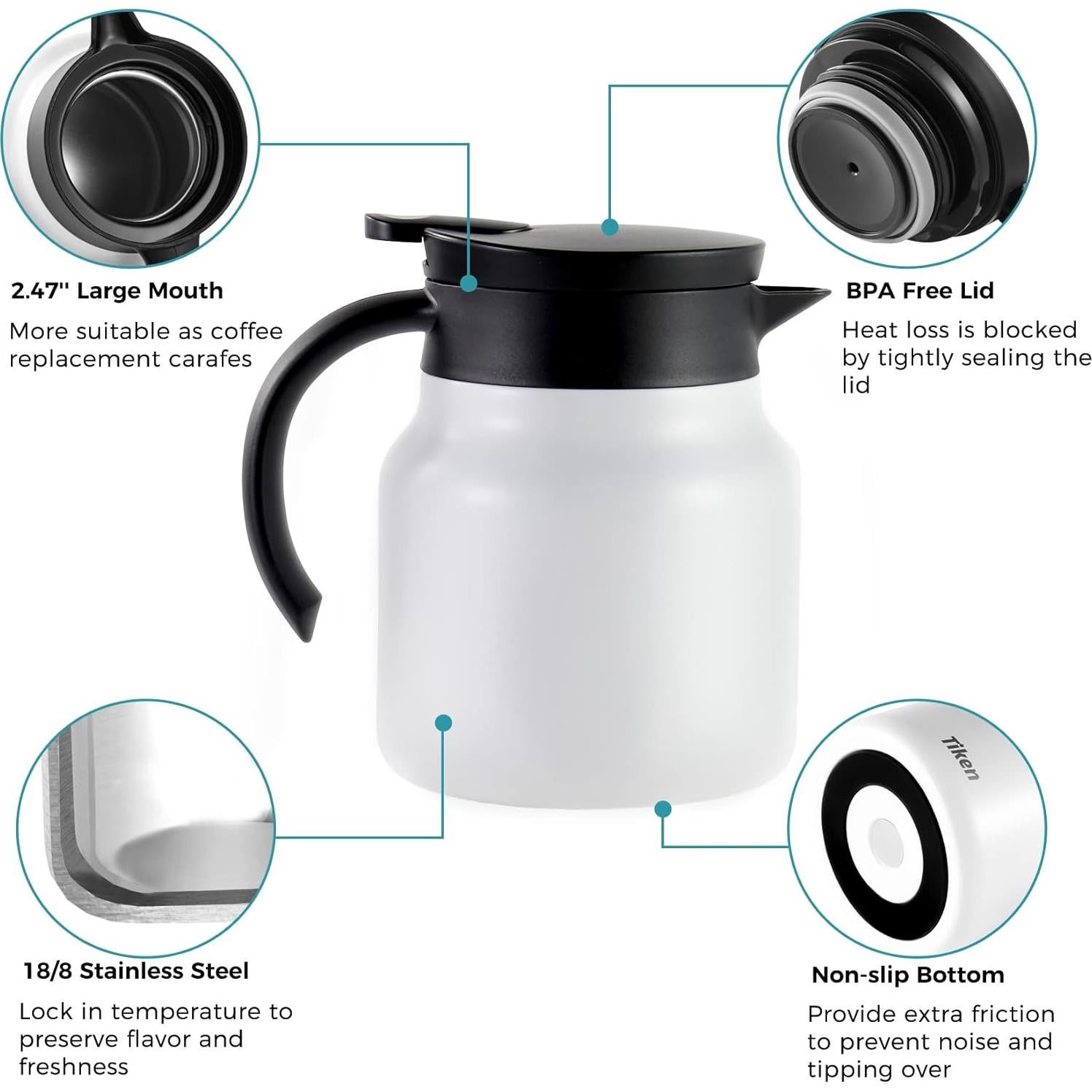 Servidor de Café Tiken 800ML Acero Inoxidable Aislado Blanco