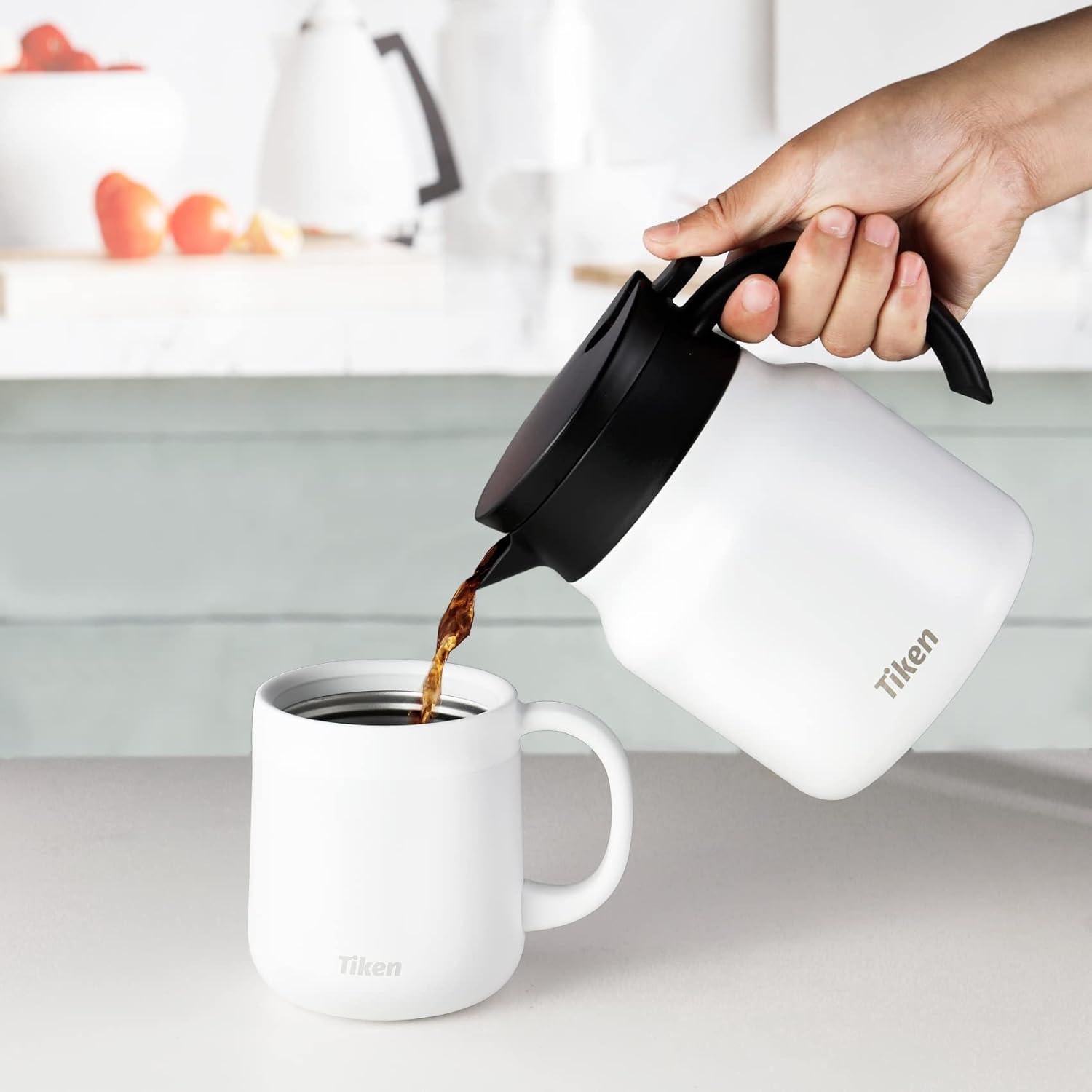 Servidor de Café Tiken 800ML Acero Inoxidable Aislado Blanco