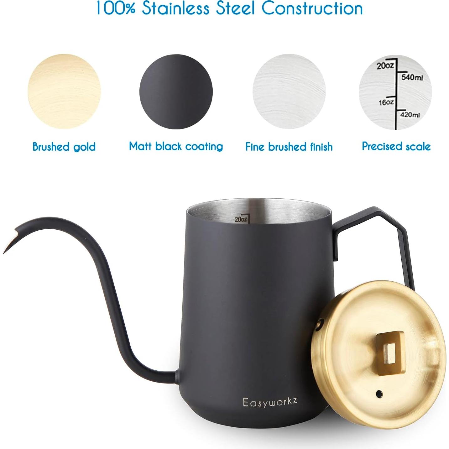 Tetera de Goteo Easyworkz 600ml Acero Inoxidable Dorado Negro