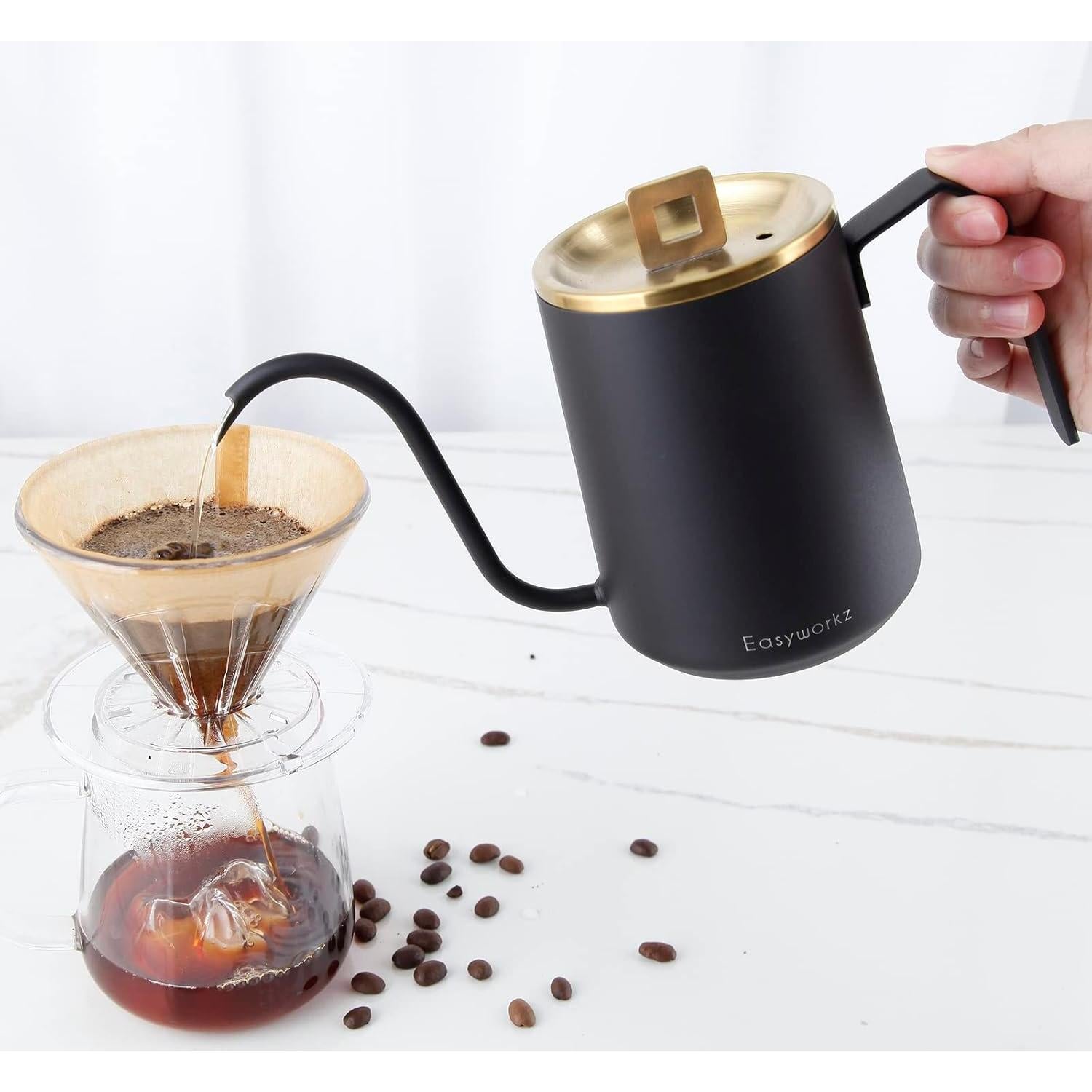 Tetera de Goteo Easyworkz 600ml Acero Inoxidable Dorado Negro