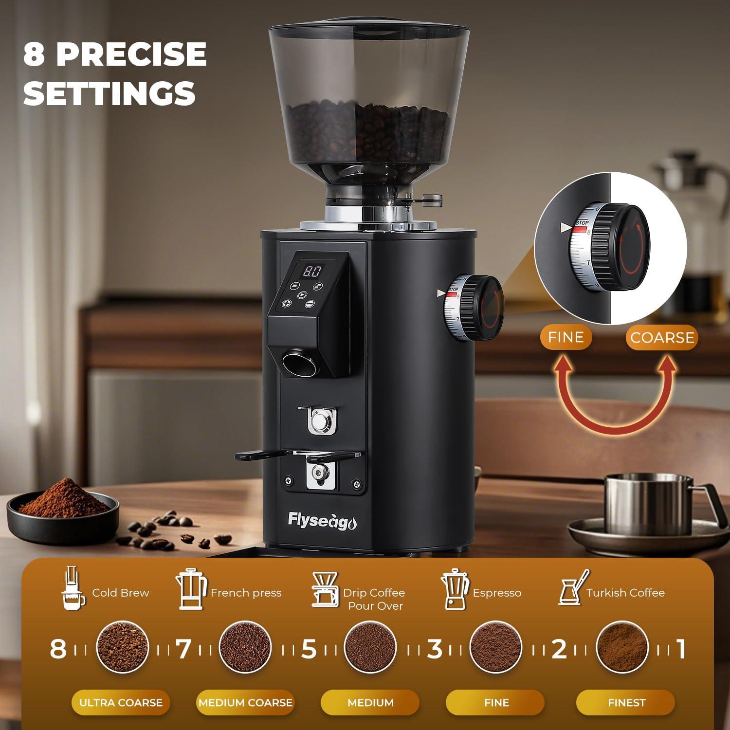 Molino de Café Eléctrico Flyseago 400W con 8 Configuraciones