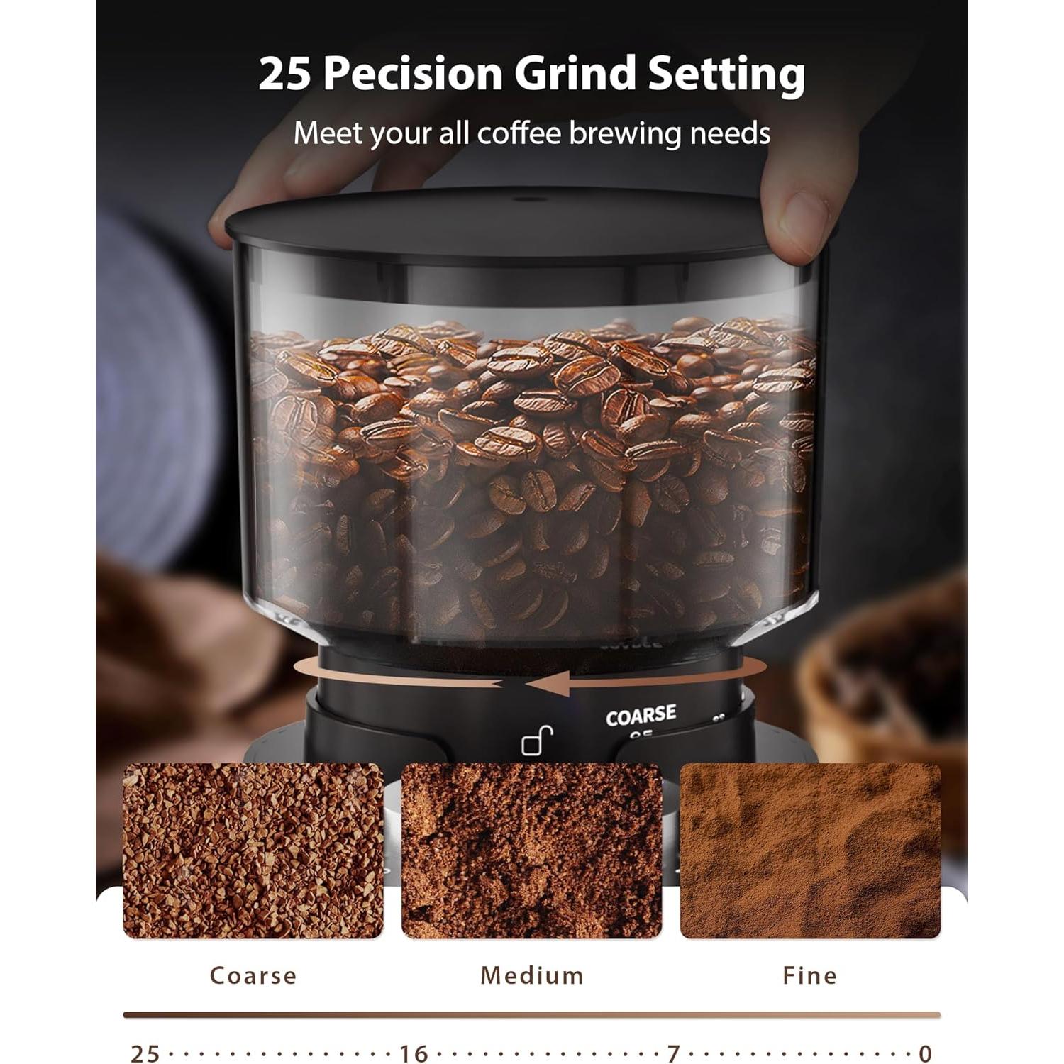 Molinillo de Café Aromaster HB583, 25 Configuraciones, Negro