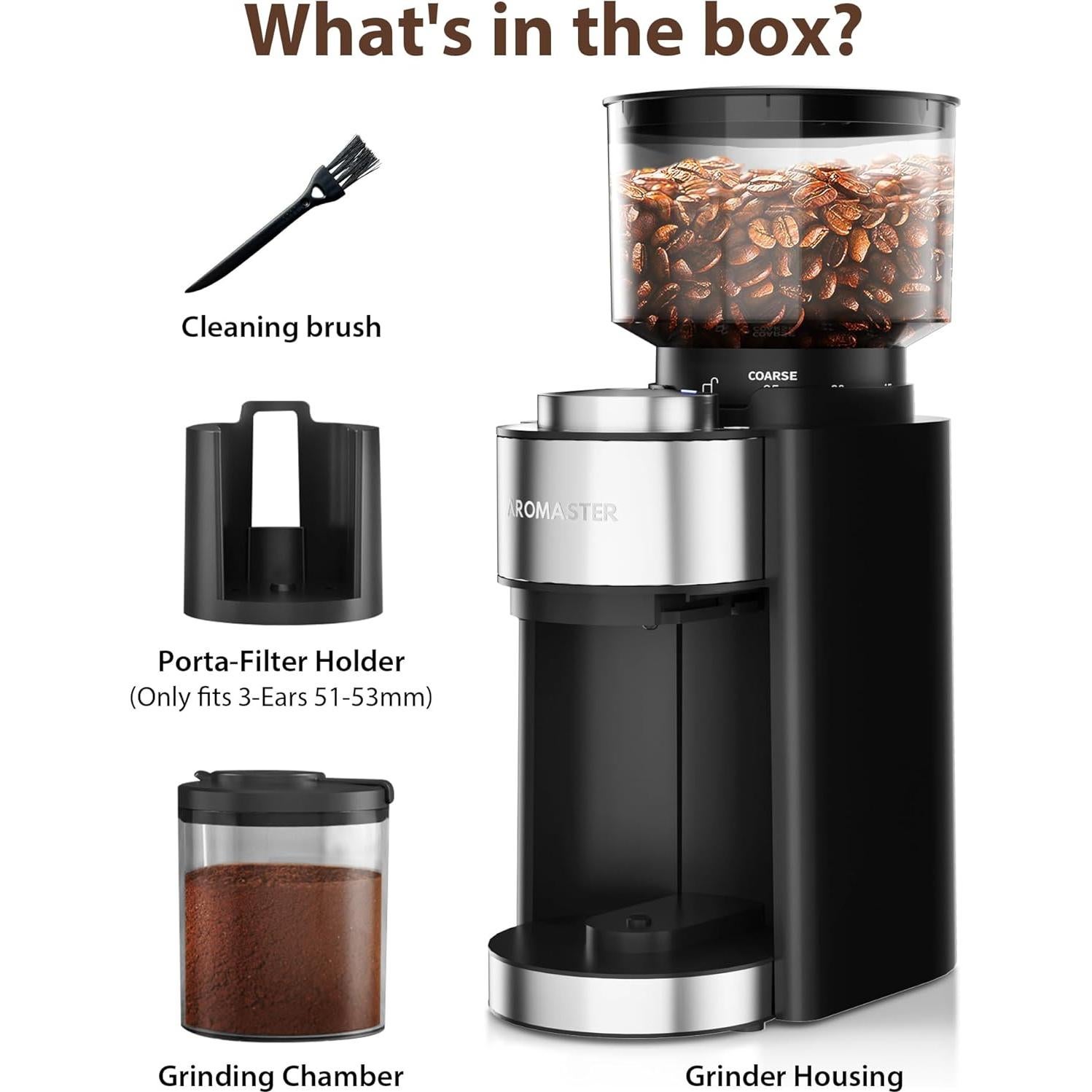 Molinillo de Café Aromaster HB583, 25 Configuraciones, Negro