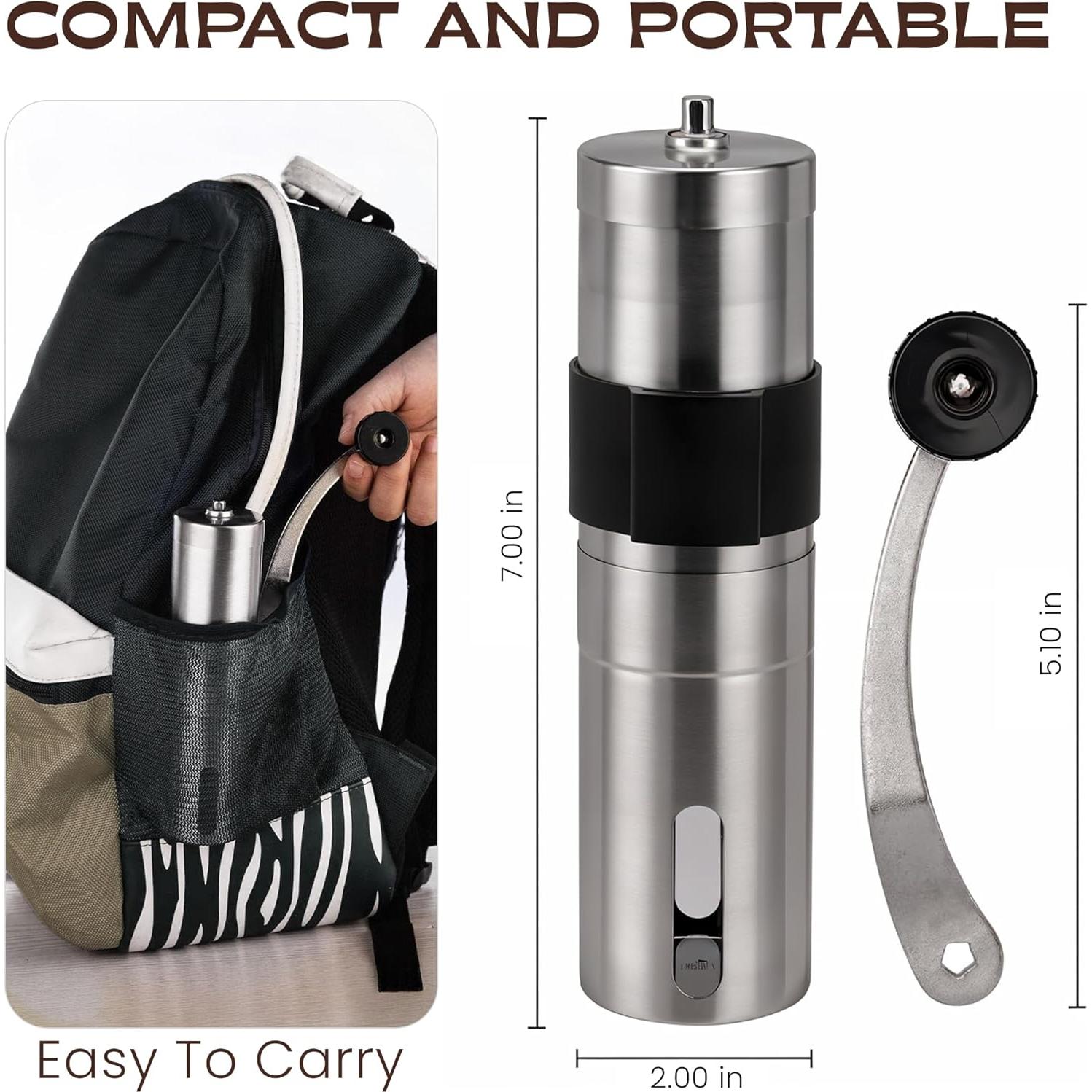 Molino de Café Manual KokoBean - Acero Inoxidable, 18 Ajustes