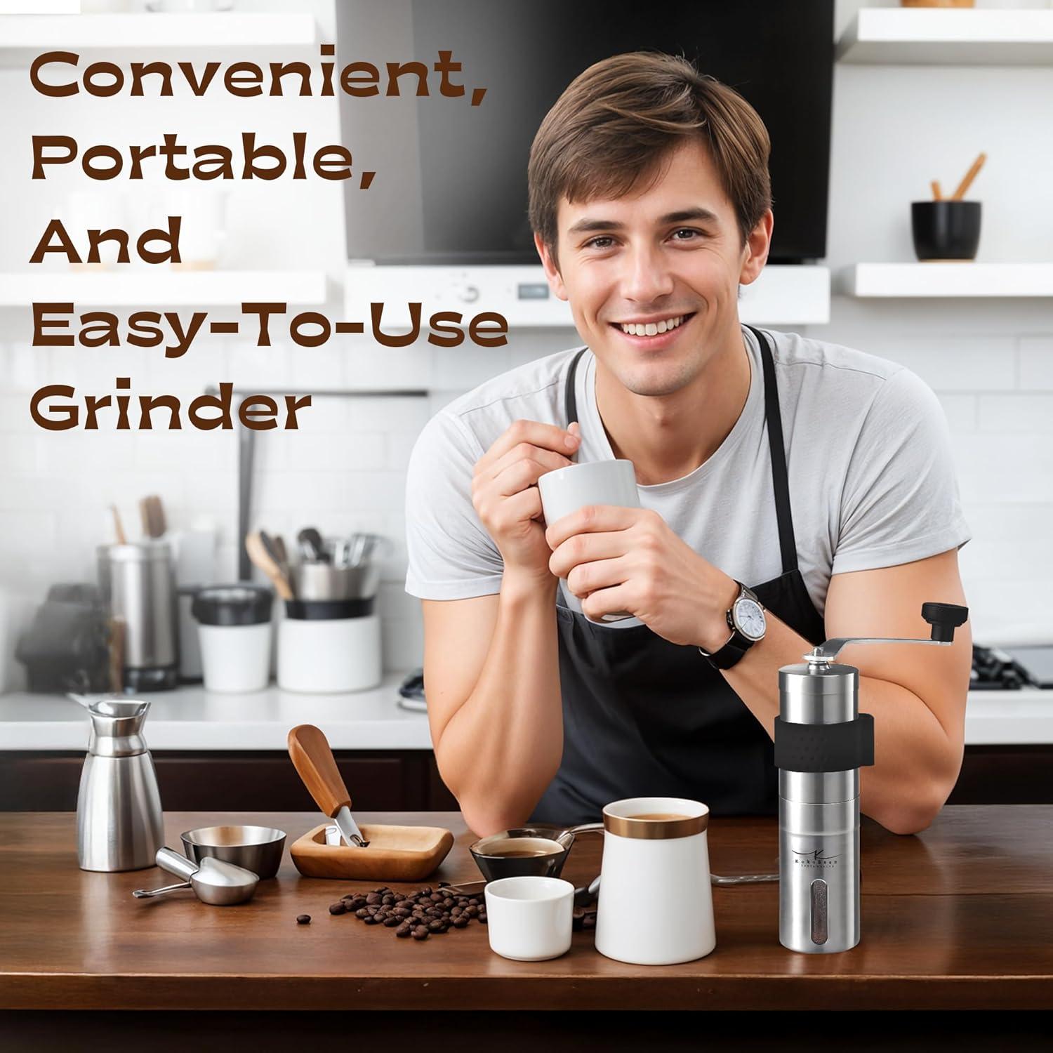 Molino de Café Manual KokoBean - Acero Inoxidable, 18 Ajustes