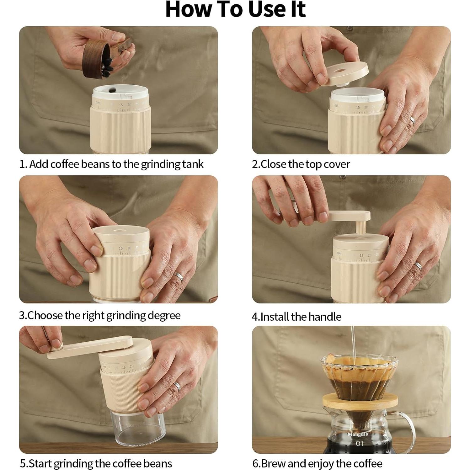Molinillo de café manual Mongdio blanco, 35 configuraciones