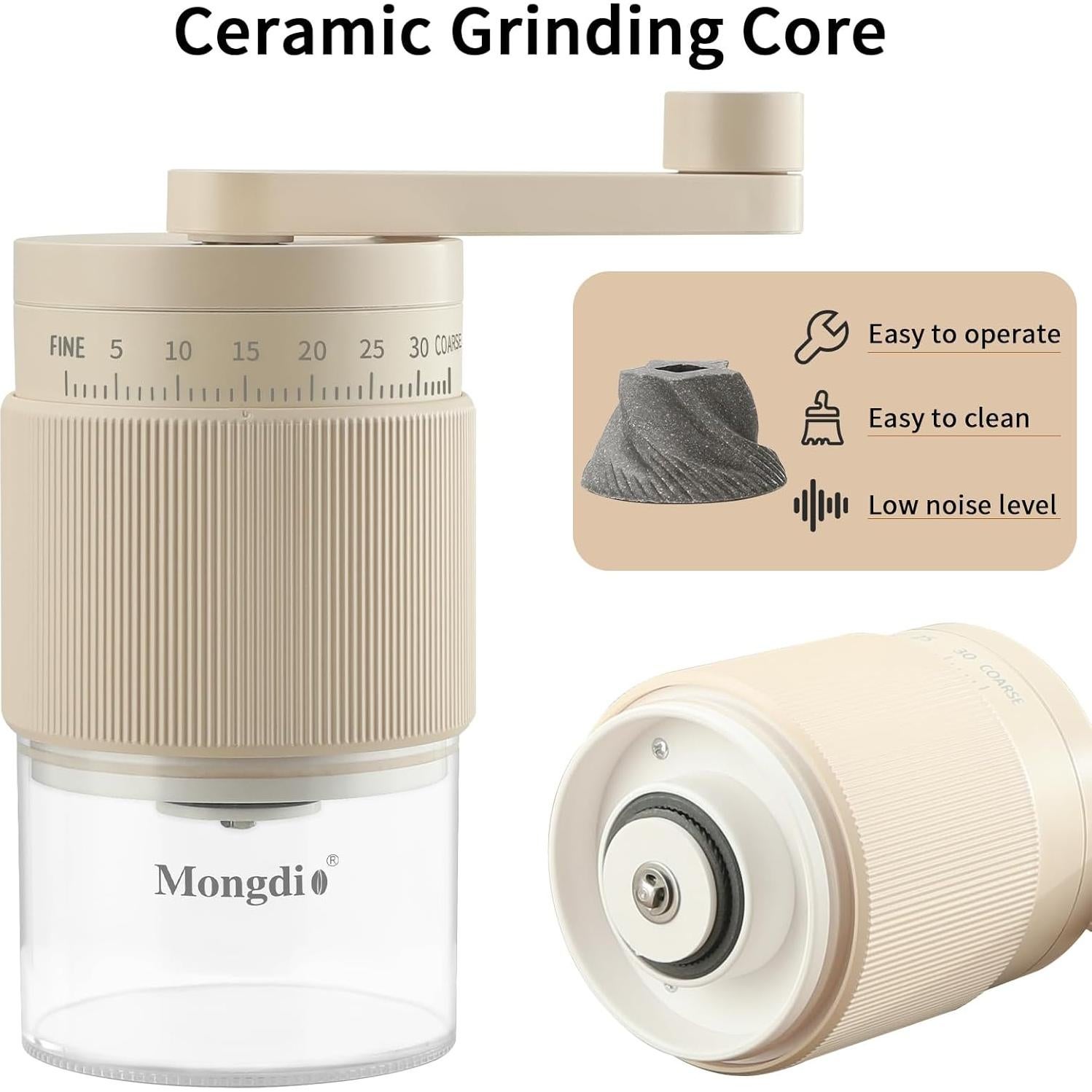 Molinillo de café manual Mongdio blanco, 35 configuraciones