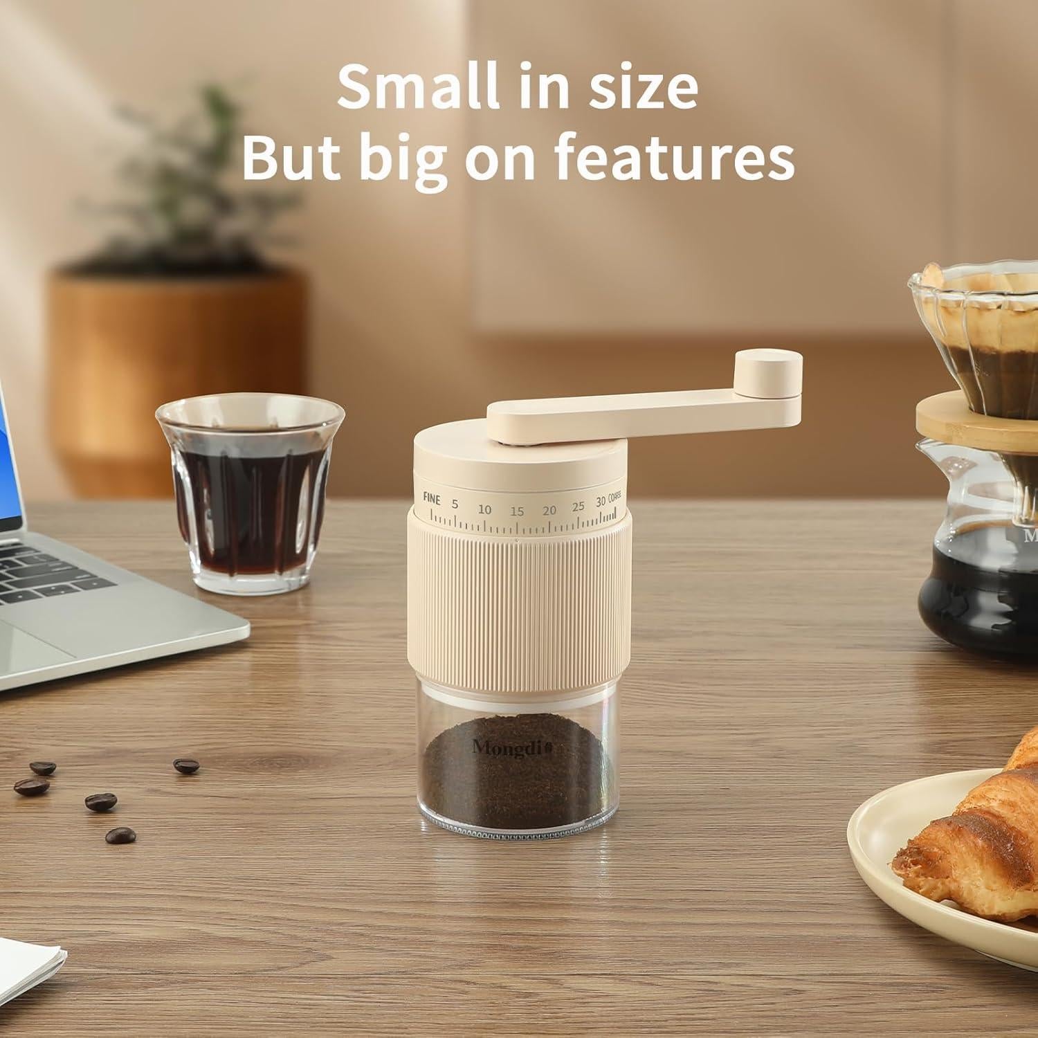 Molinillo de café manual Mongdio blanco, 35 configuraciones