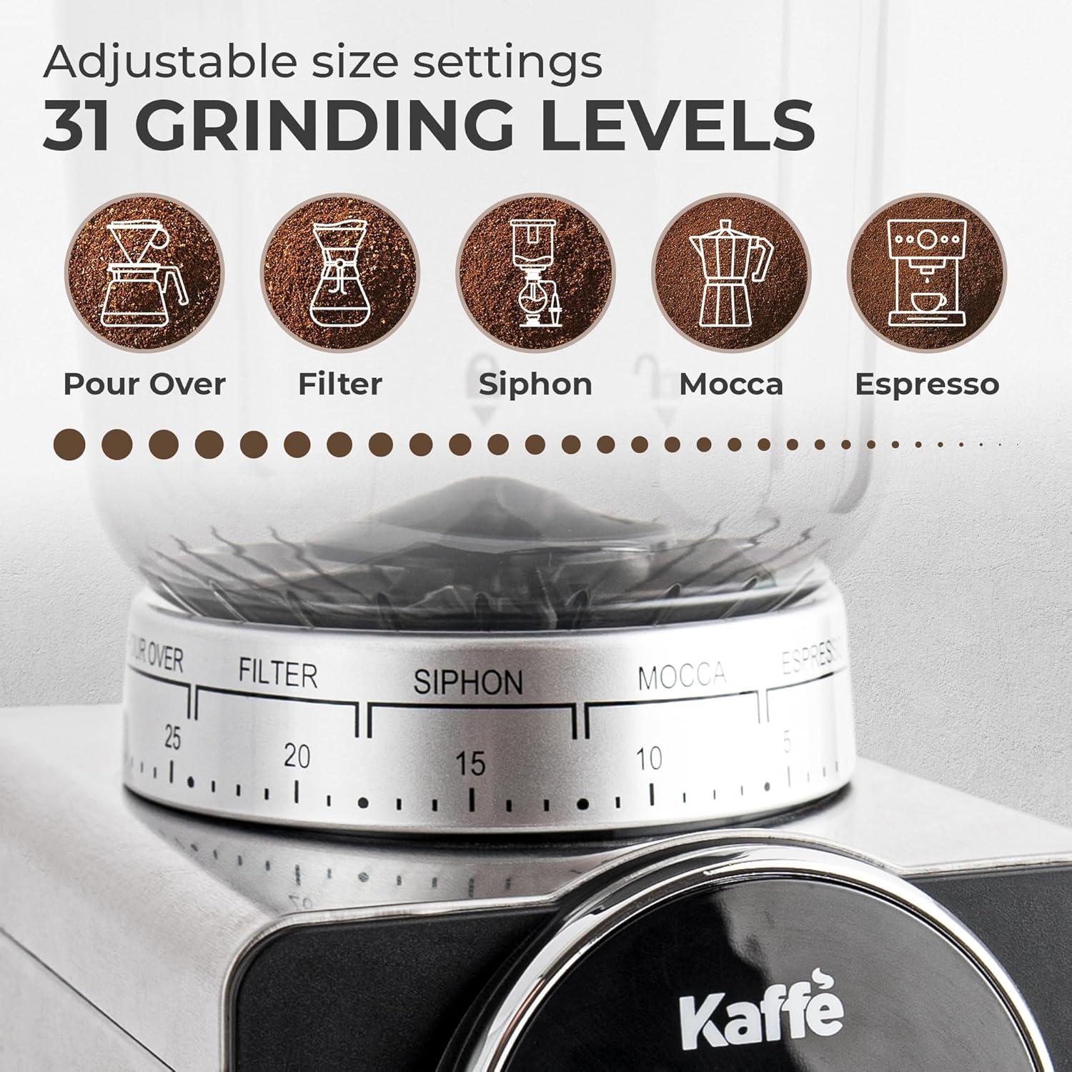 Molino de Café Eléctrico Kaffe KF8091 Acero Inoxidable 31 Niveles