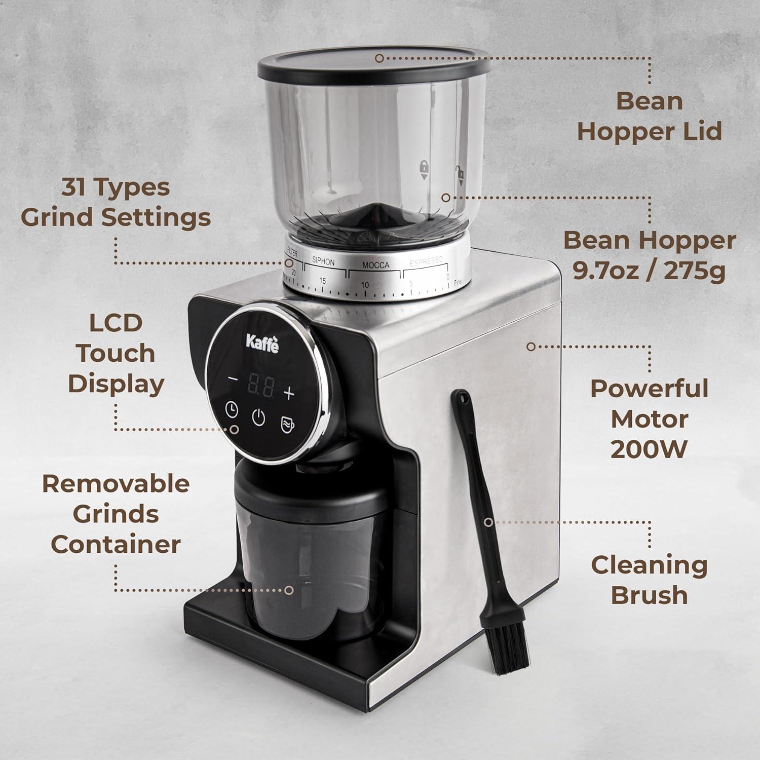 Molino de Café Eléctrico Kaffe KF8091 Acero Inoxidable 31 Niveles