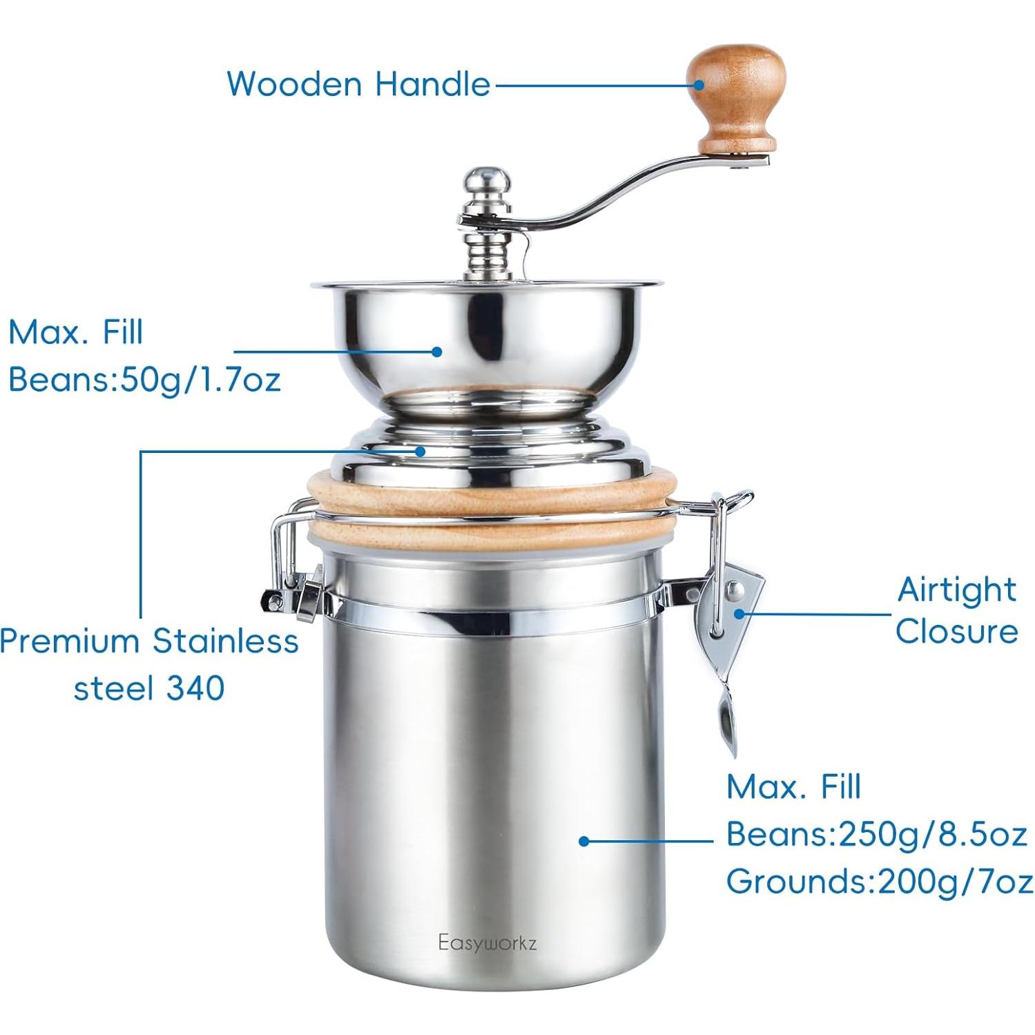 Molinillo de Café Manual Easyworkz - Acero Inoxidable 304, 240g