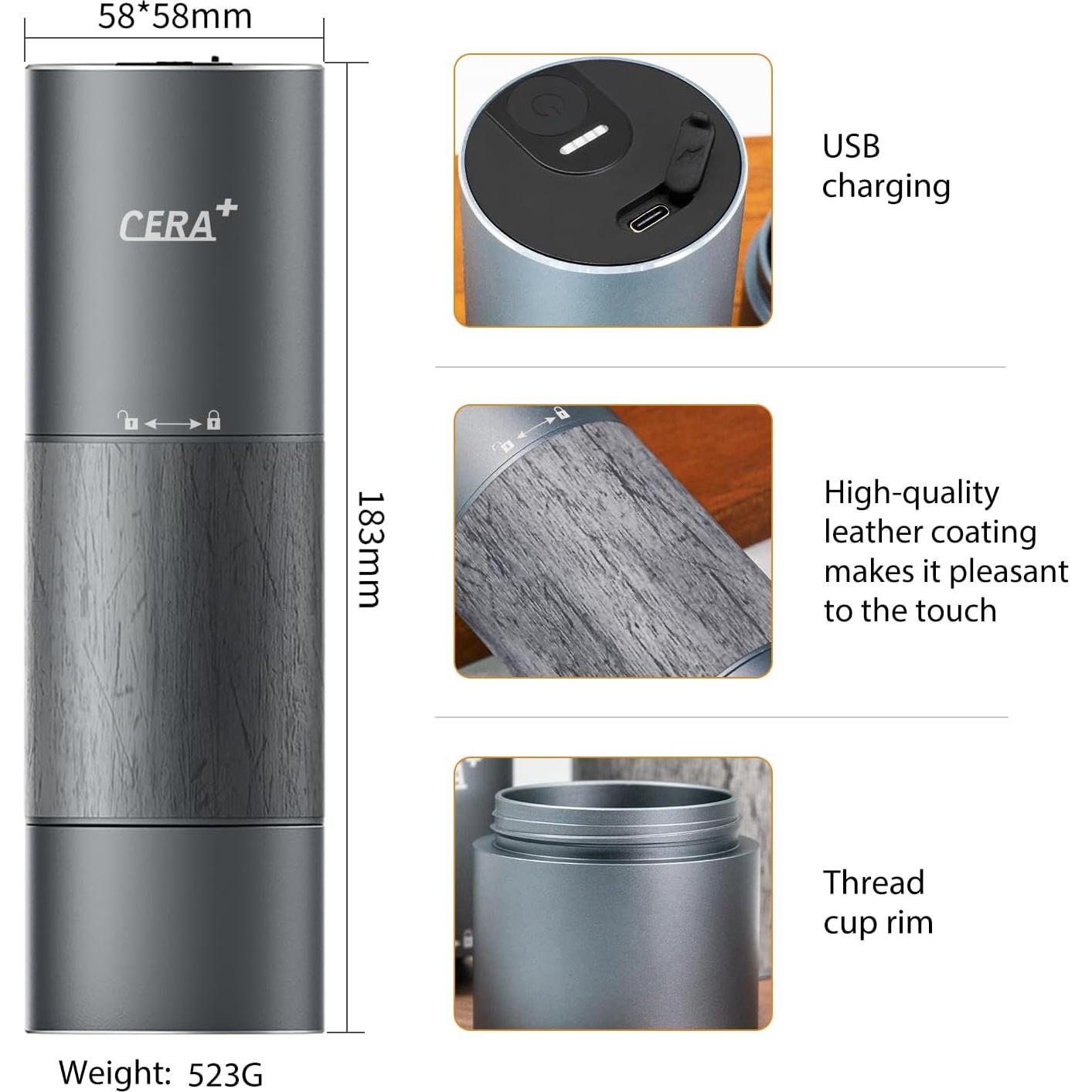 Molinillo de Café Eléctrico CERA+ Portátil para Espresso