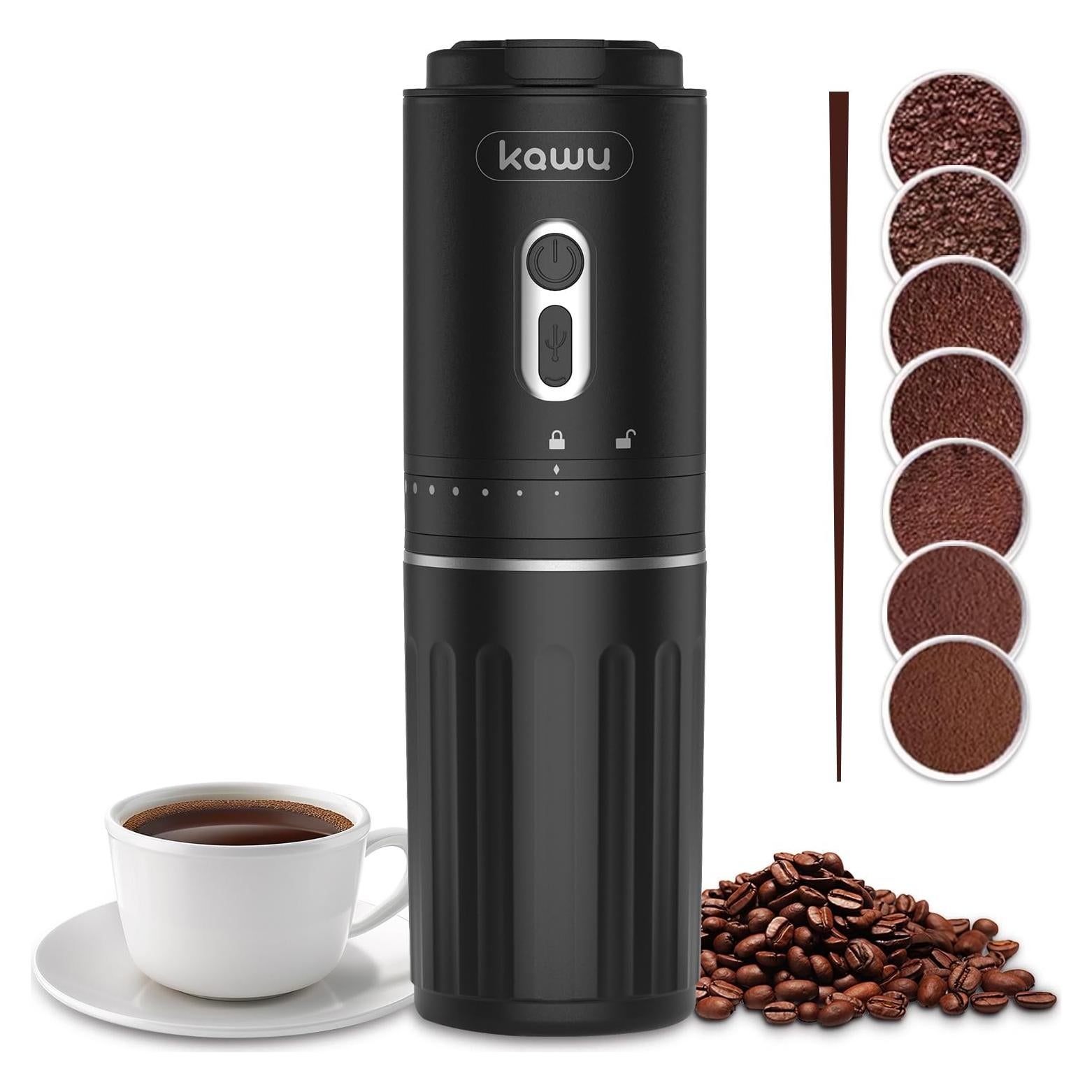 Molinillo de café eléctrico portátil Kawu, recargable USB, 7 niveles