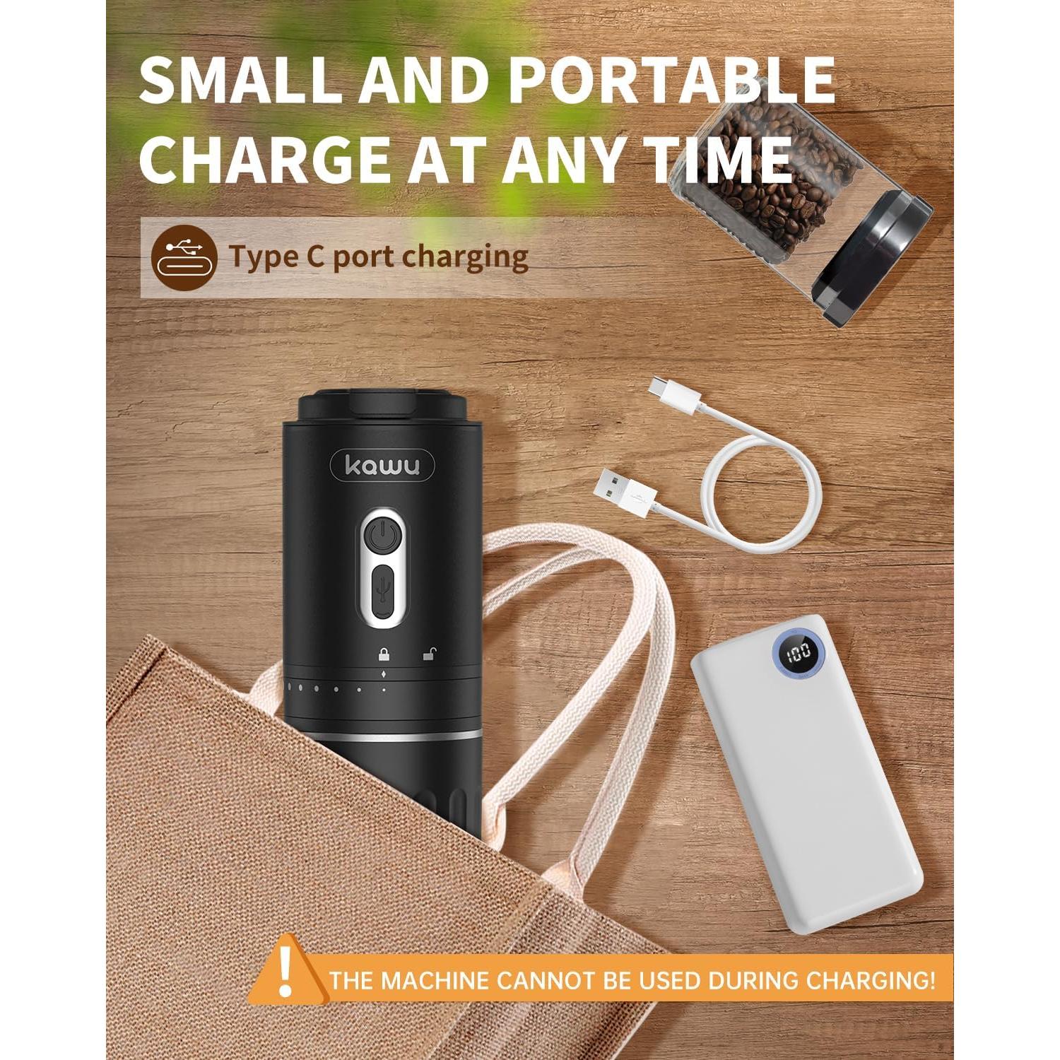 Molinillo de café eléctrico portátil Kawu, recargable USB, 7 niveles