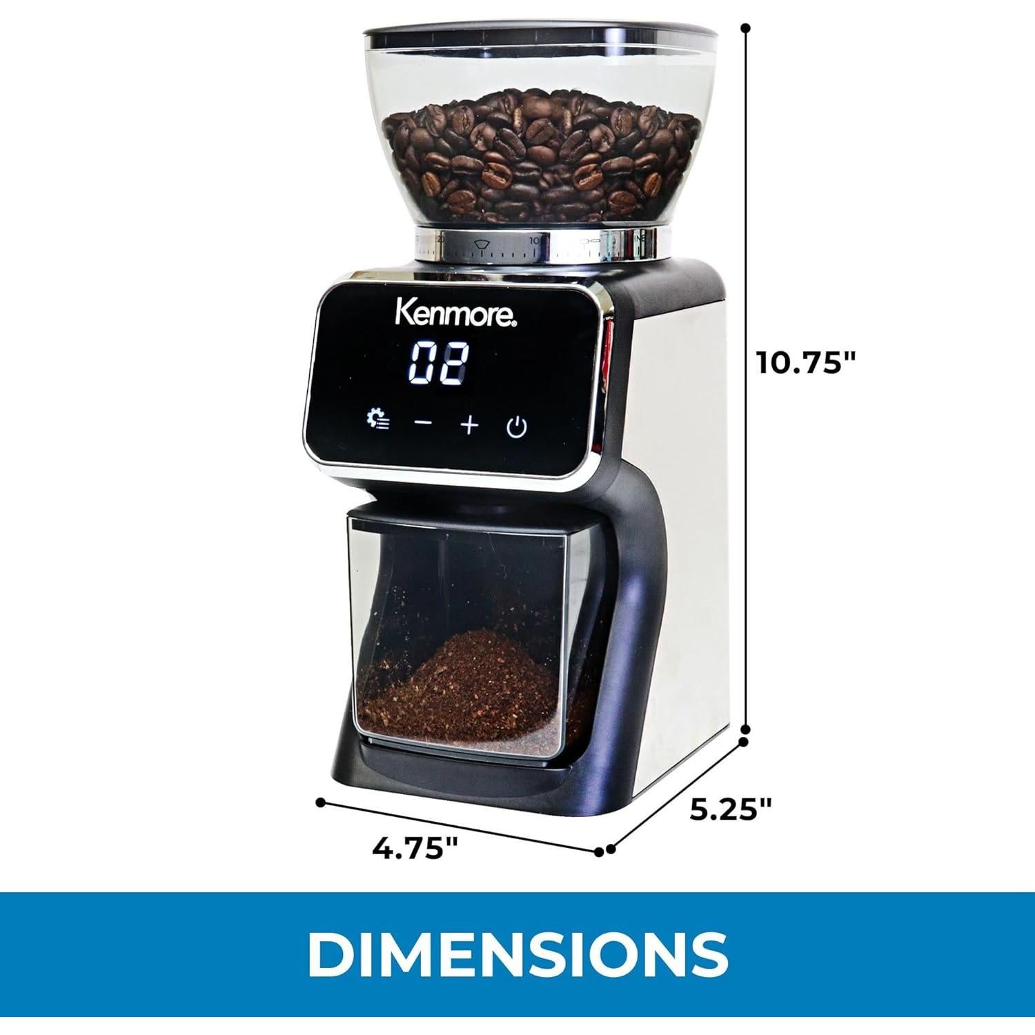 Molinillo de Café Digital Kenmore 30 Ajustes 180g Acero Inox