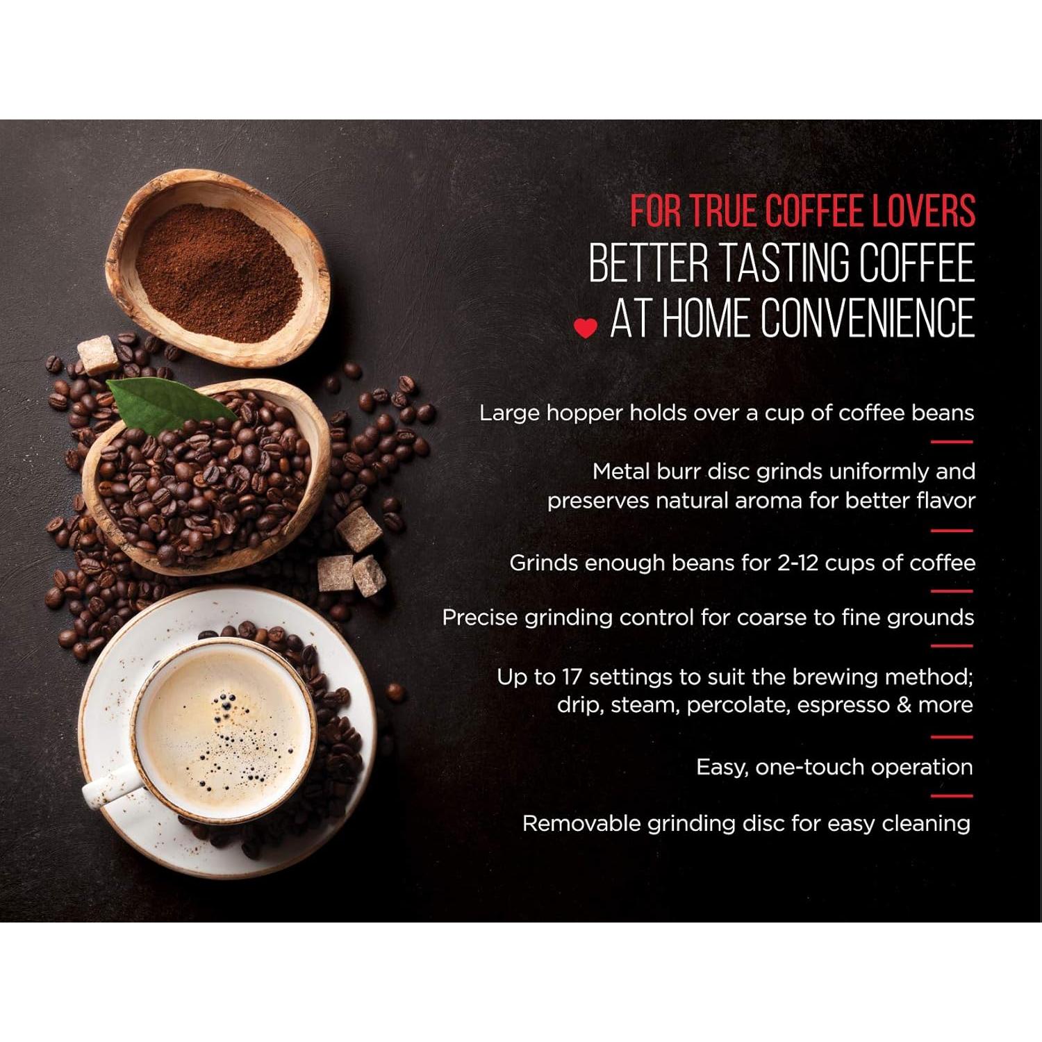 Molino de Café Eléctrico Chefman - 17 Opciones de Molienda