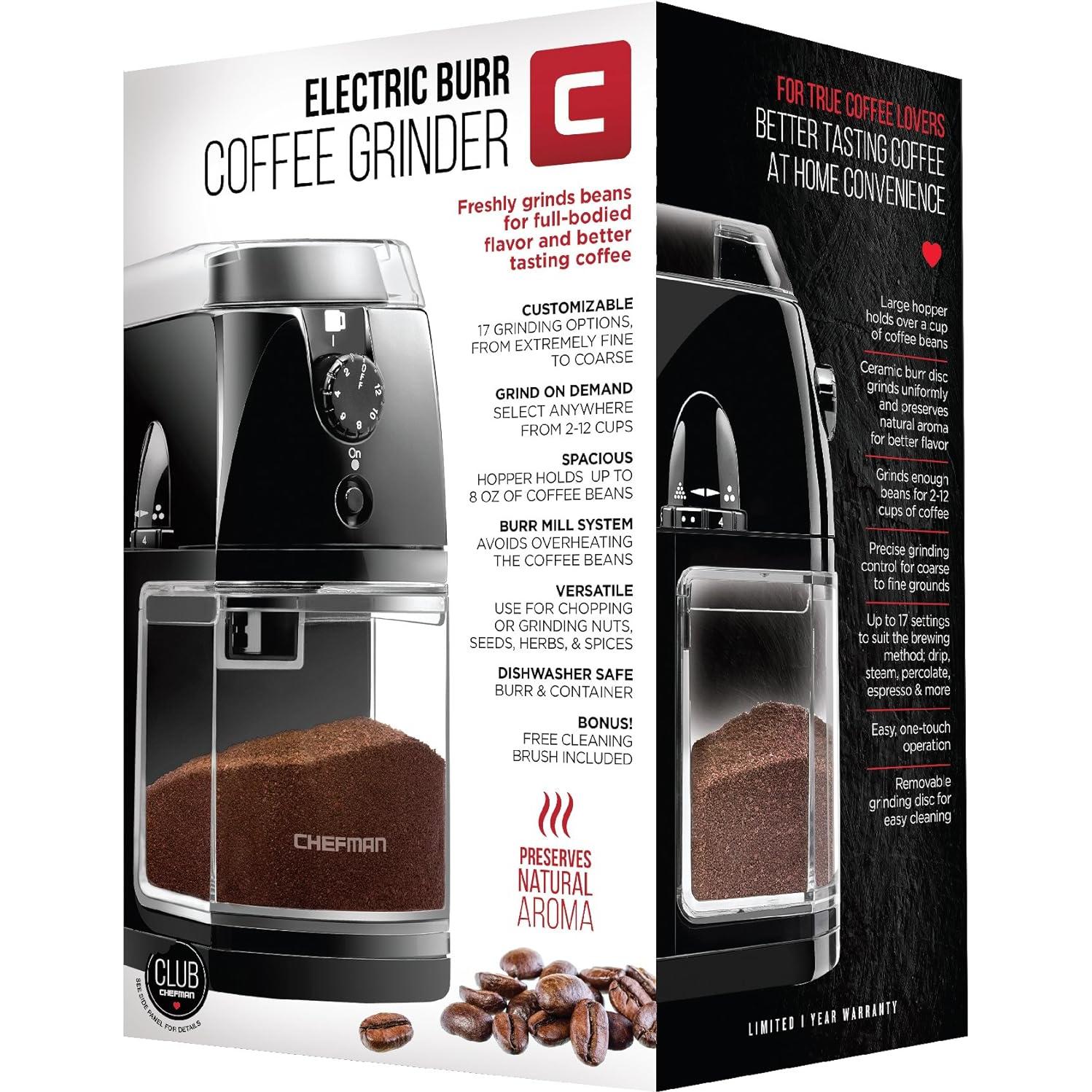 Molino de Café Eléctrico Chefman - 17 Opciones de Molienda