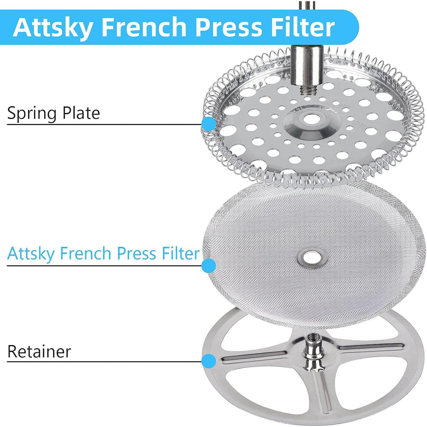 4 Filtros de Acero Inoxidable Attsky para Prensa Francesa 10.16 cm