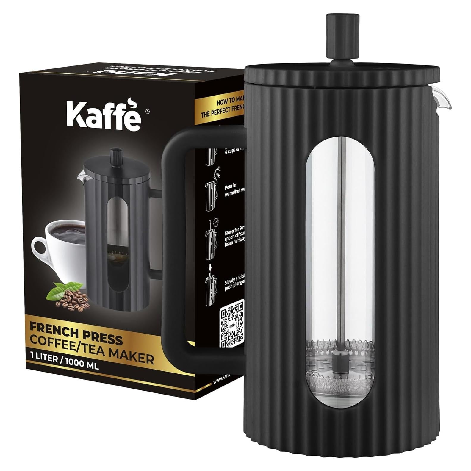 Prensa Francesa de Café Kaffe 1L - Vidrio Borosilicato Negro Mate
