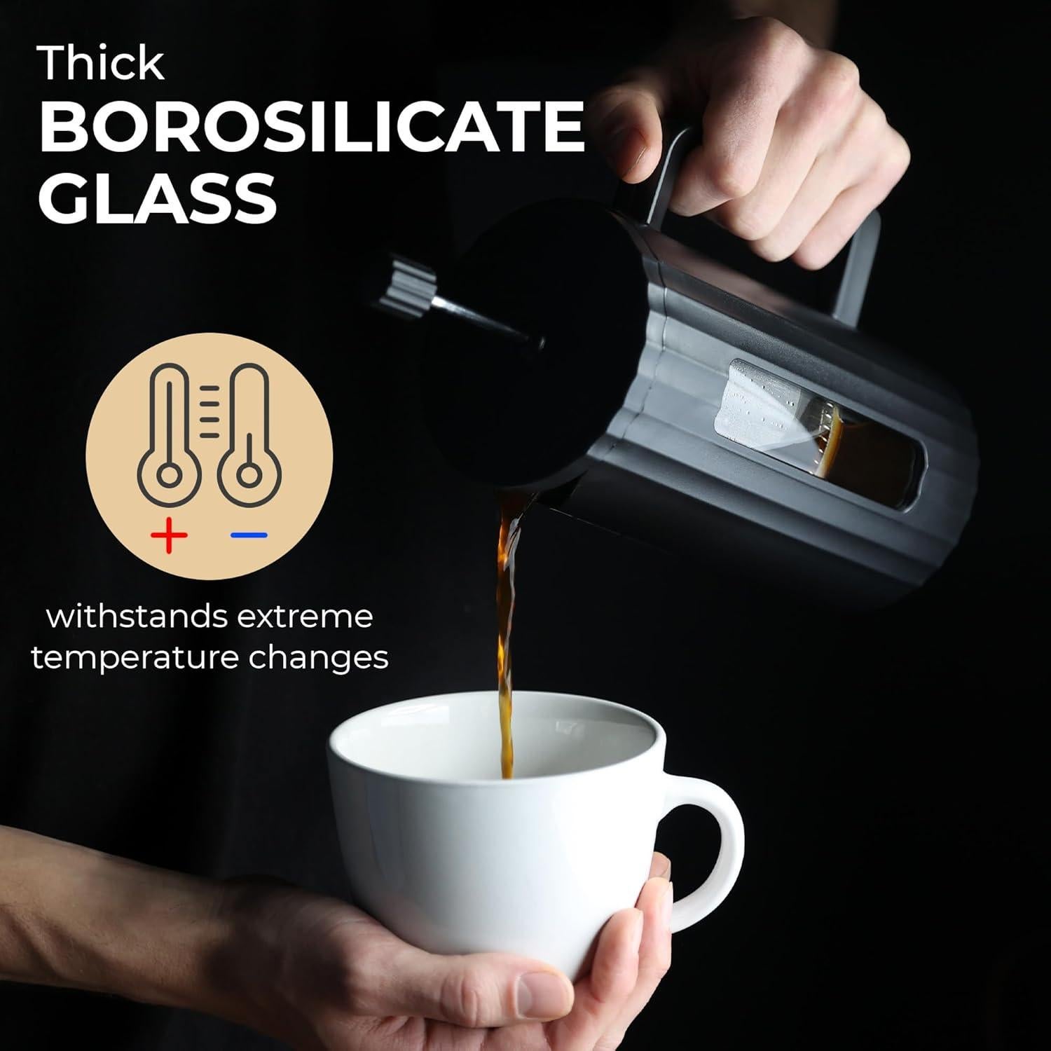 Prensa Francesa de Café Kaffe 1L - Vidrio Borosilicato Negro Mate