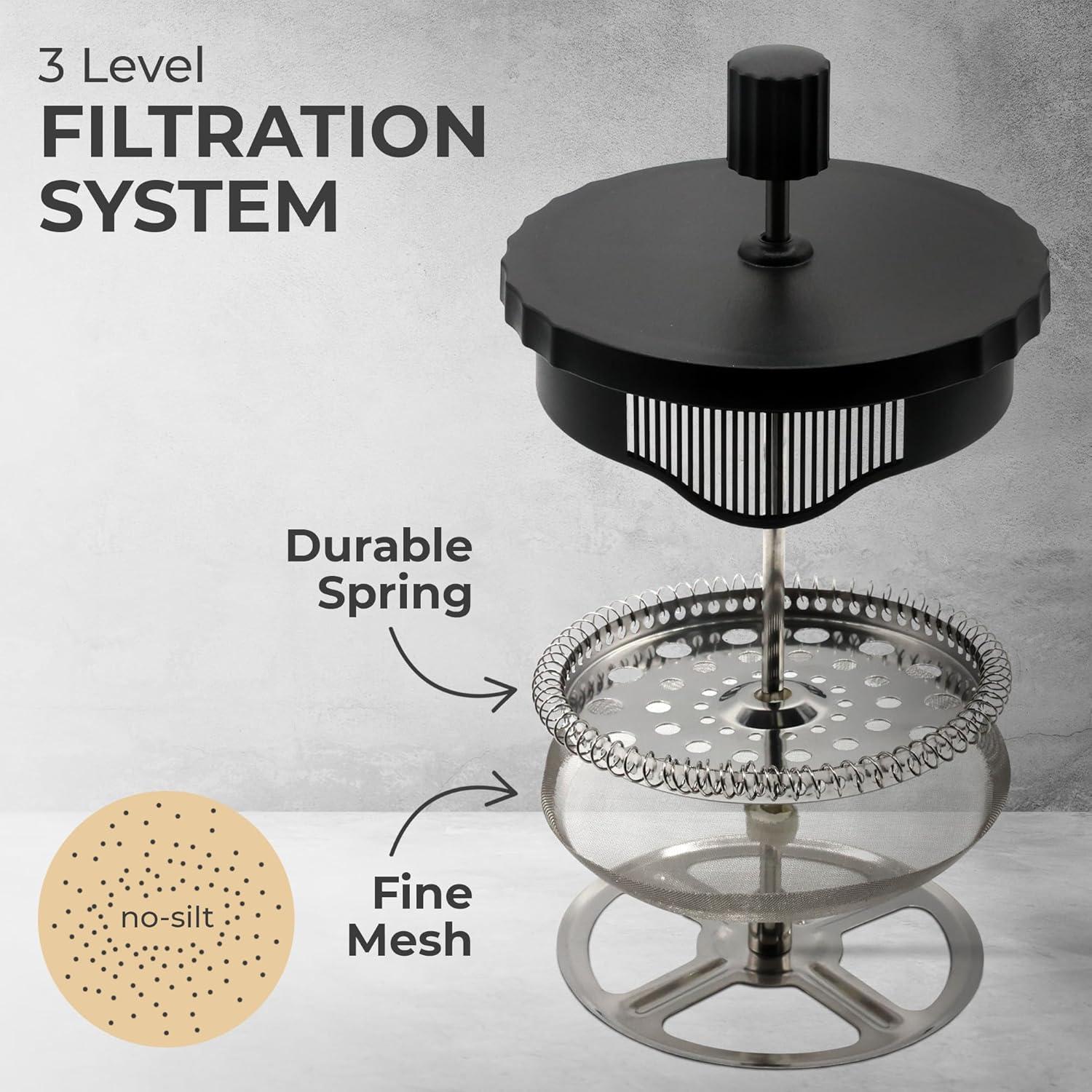 Prensa Francesa de Café Kaffe 1L - Vidrio Borosilicato Negro Mate