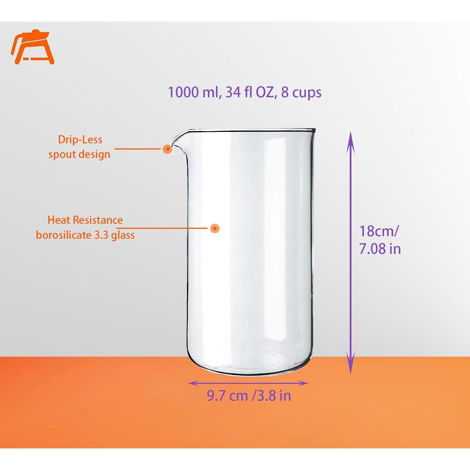 Jarra de Vidrio Borosilicato 1000ml ALLCUP para Prensa Francesa