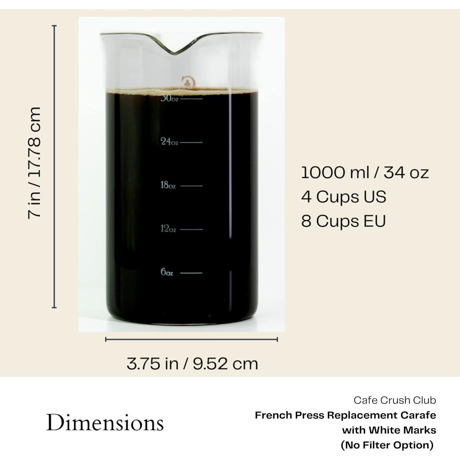 Cristal de Repuesto para Prensa Francesa Cafe Crush Club 1L