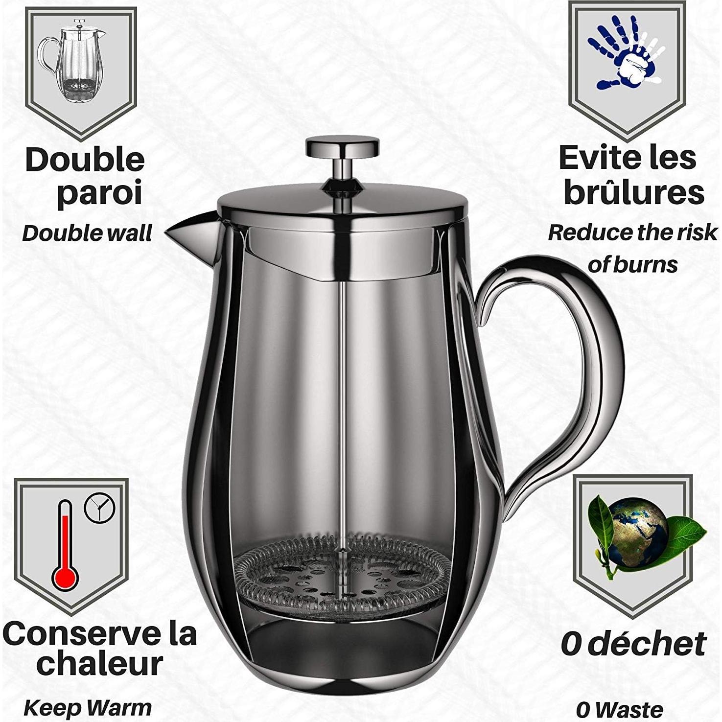 Cafetera Prensa Francesa VeoHome 1L Acero Inoxidable Irrompible