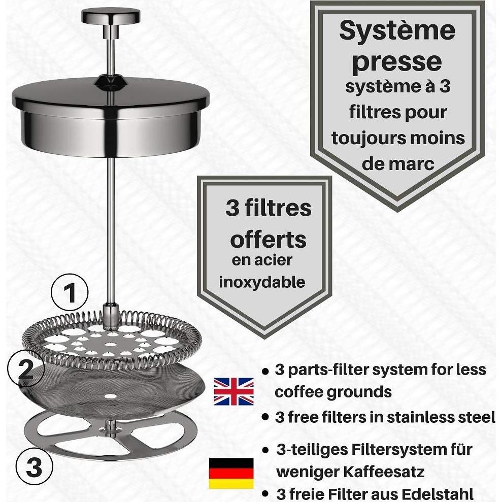 Cafetera Prensa Francesa VeoHome 1L Acero Inoxidable Irrompible