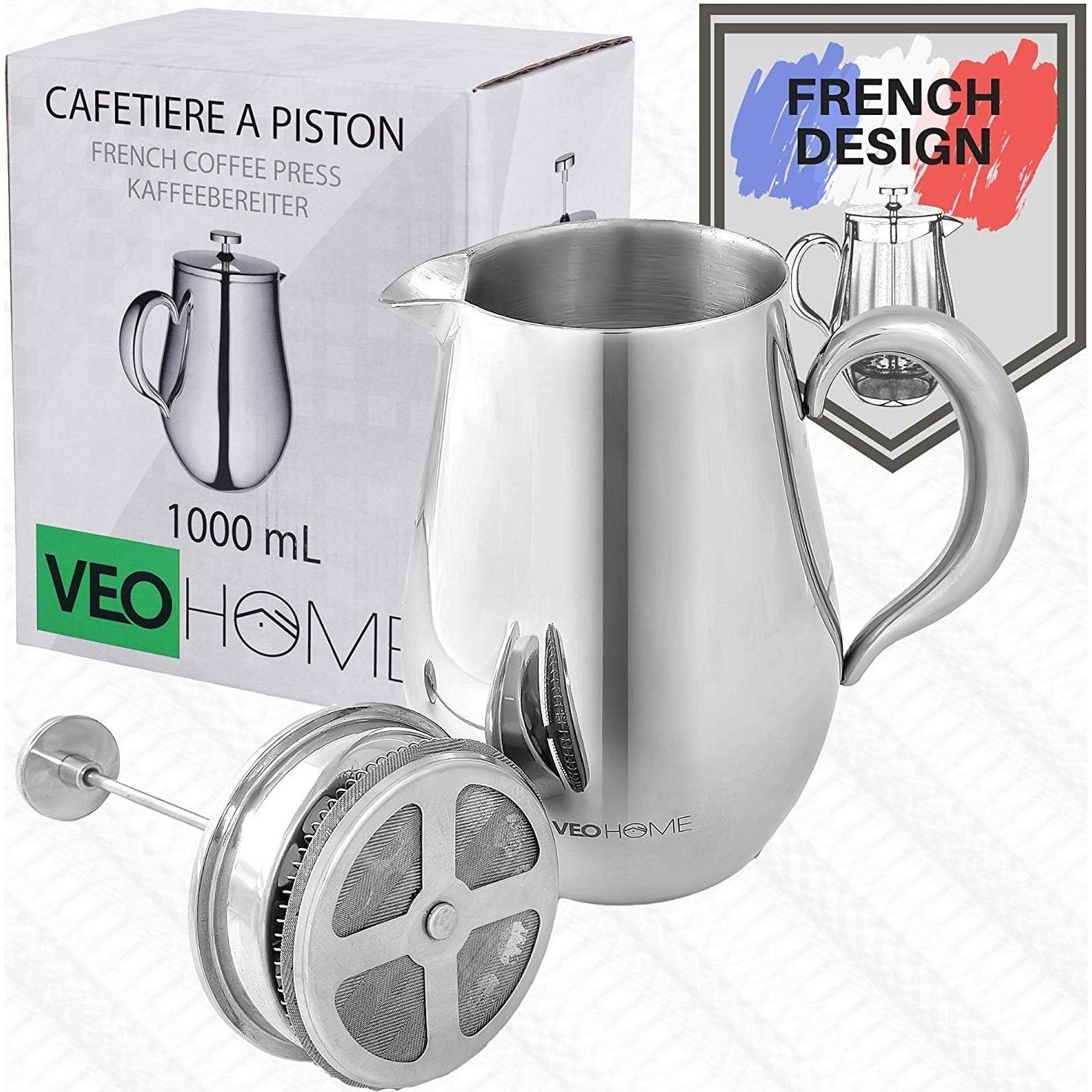 Cafetera Prensa Francesa VeoHome 1L Acero Inoxidable Irrompible