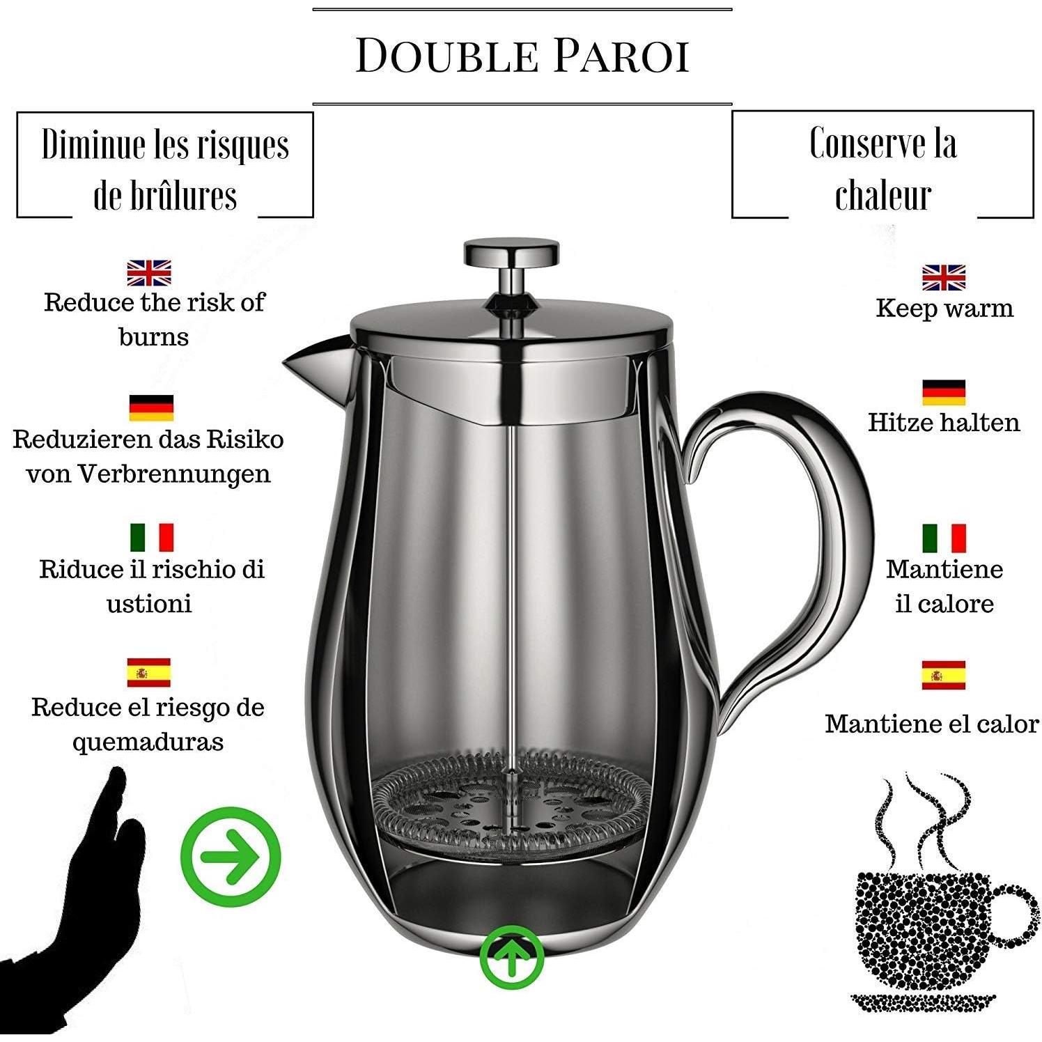 Cafetera Prensa Francesa VeoHome 1L Acero Inoxidable Irrompible
