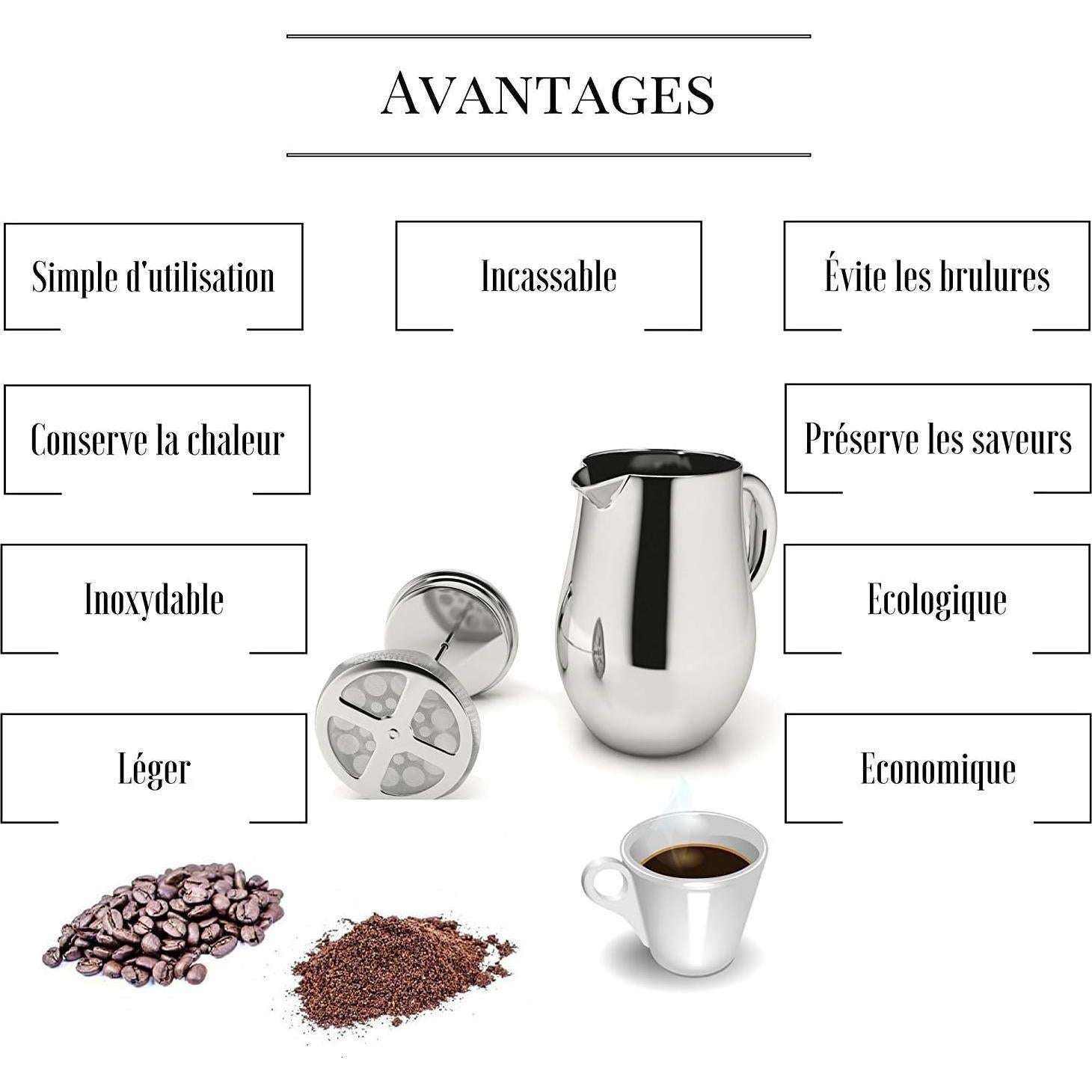 Cafetera Prensa Francesa VeoHome 1L Acero Inoxidable Irrompible