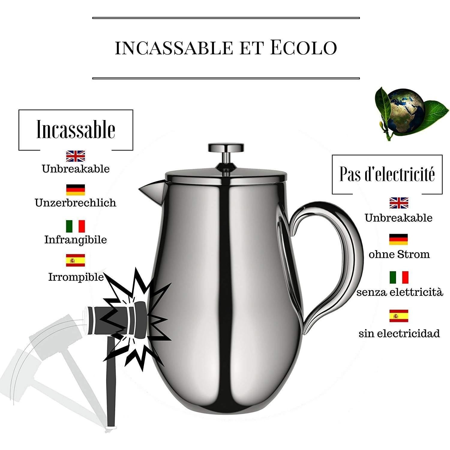 Cafetera Prensa Francesa VeoHome 1L Acero Inoxidable Irrompible