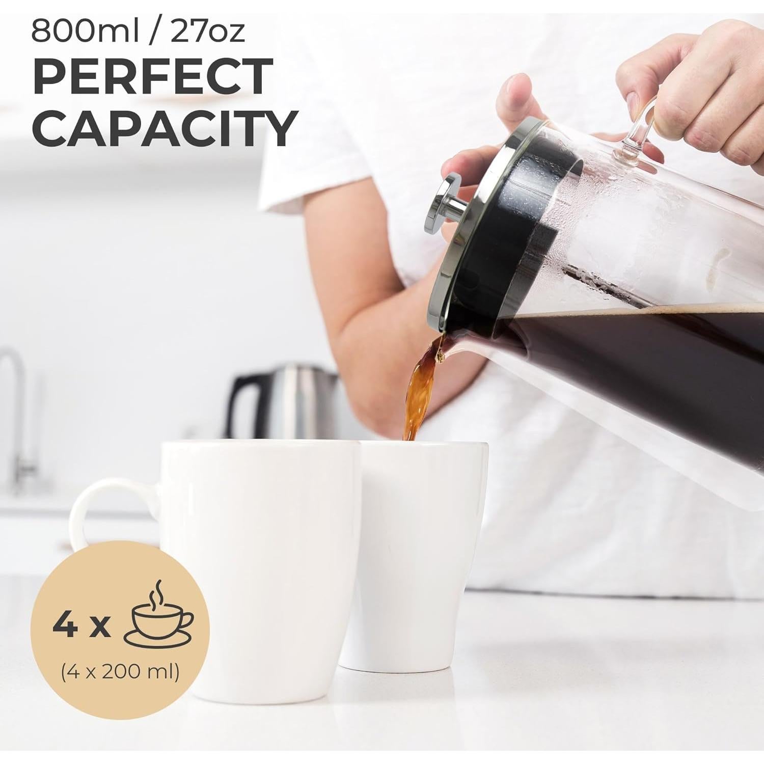 Cafetera Prensa Francesa Kaffe 800ml Doble Pared Vidrio
