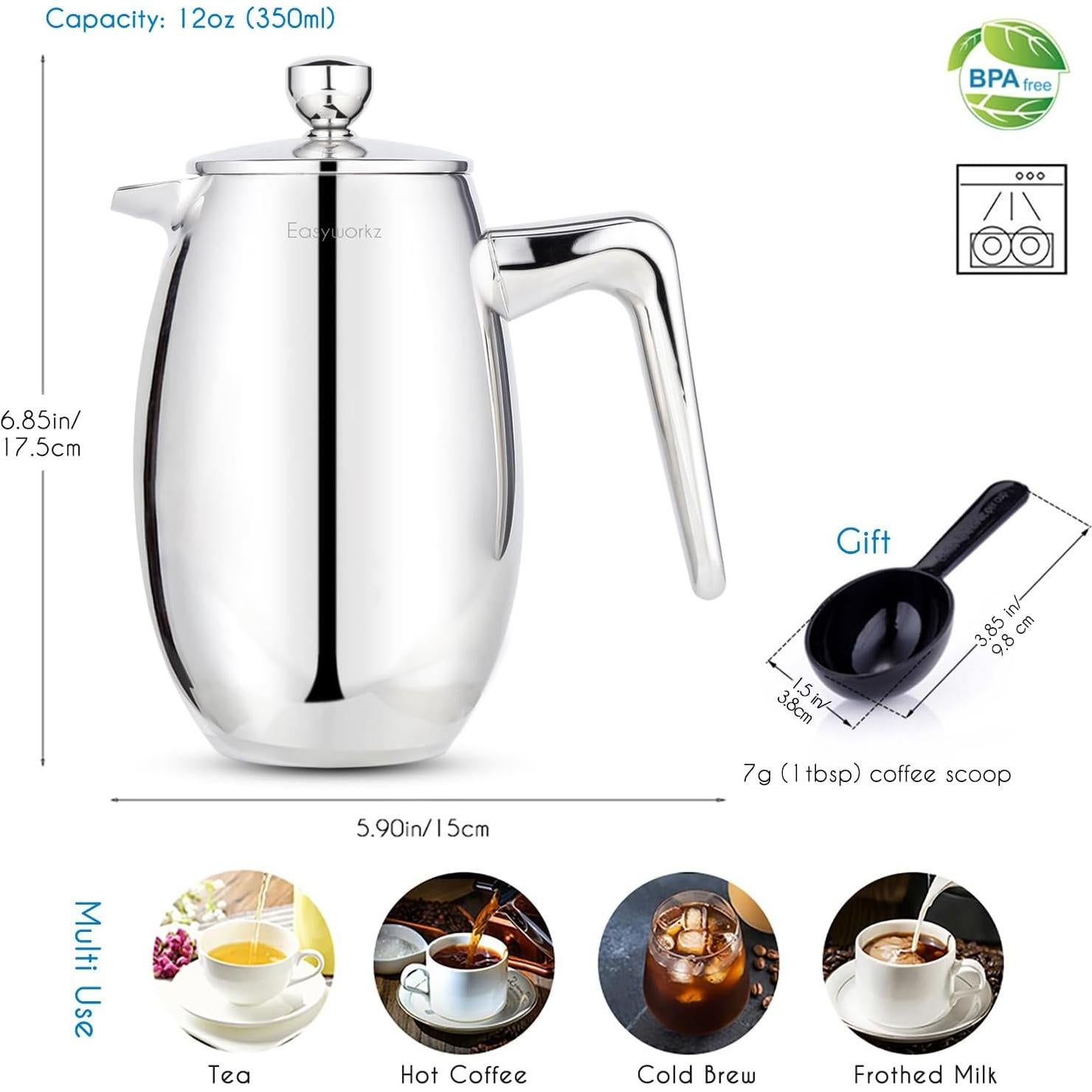 Cafetera Francesa Easyworkz Nando 350ml Acero Inoxidable Térmica