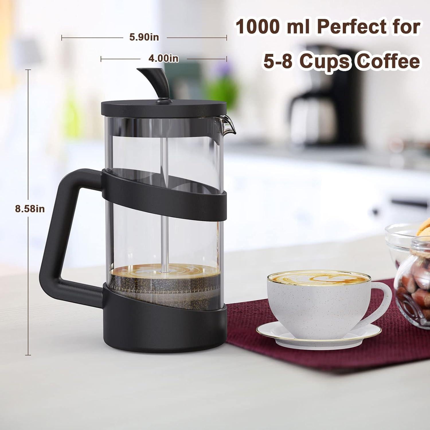 Prensa Francesa RAINBEAN 1000 ml Vidrio para Café y Té