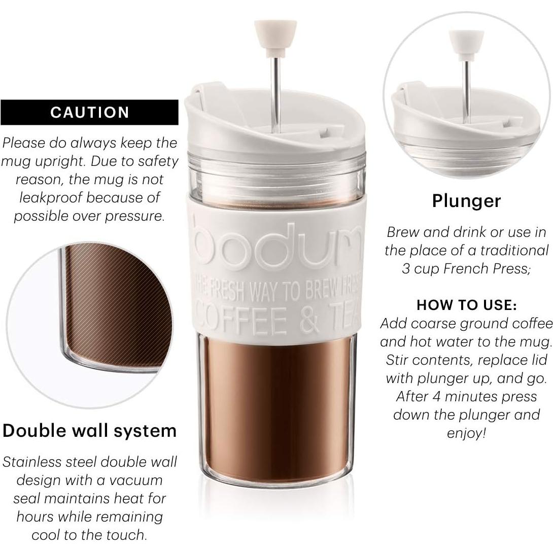 Bodum Travel Press Cafetera Prensa Francesa 350 ml Doble Pared