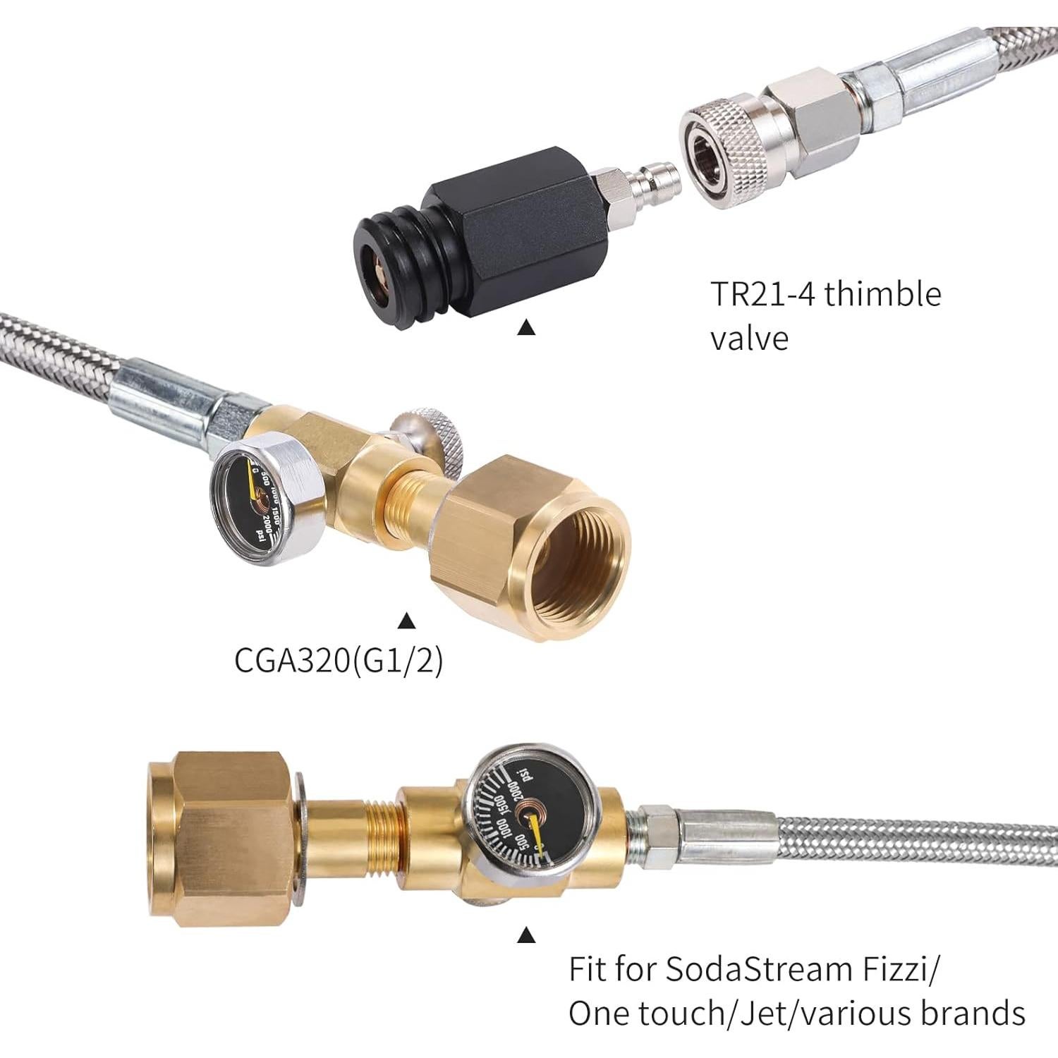 Adaptador CO2 GURUDAR con Manómetro y Manguera 152cm