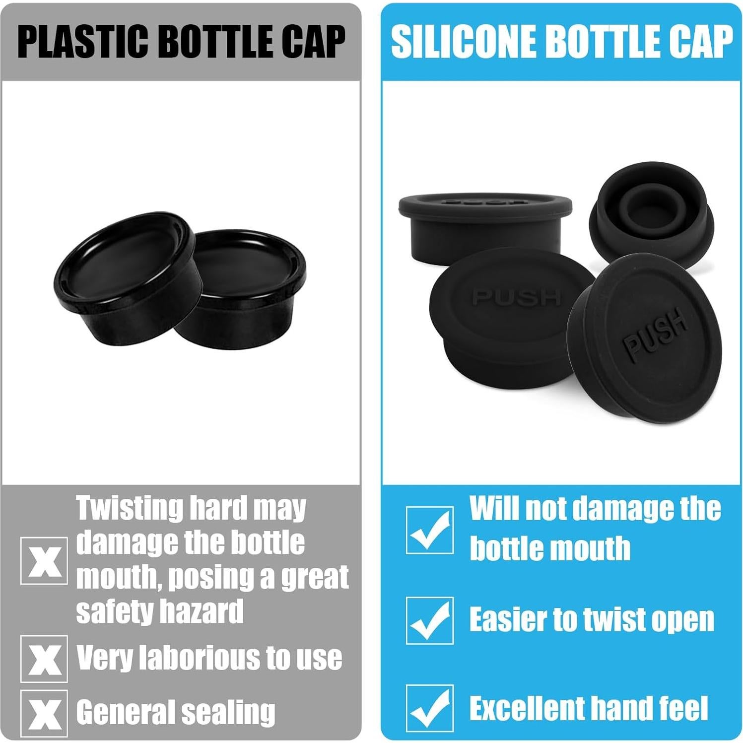 4 Tapas de Botellas de Silicona Reutilizables Gosknor - Negro