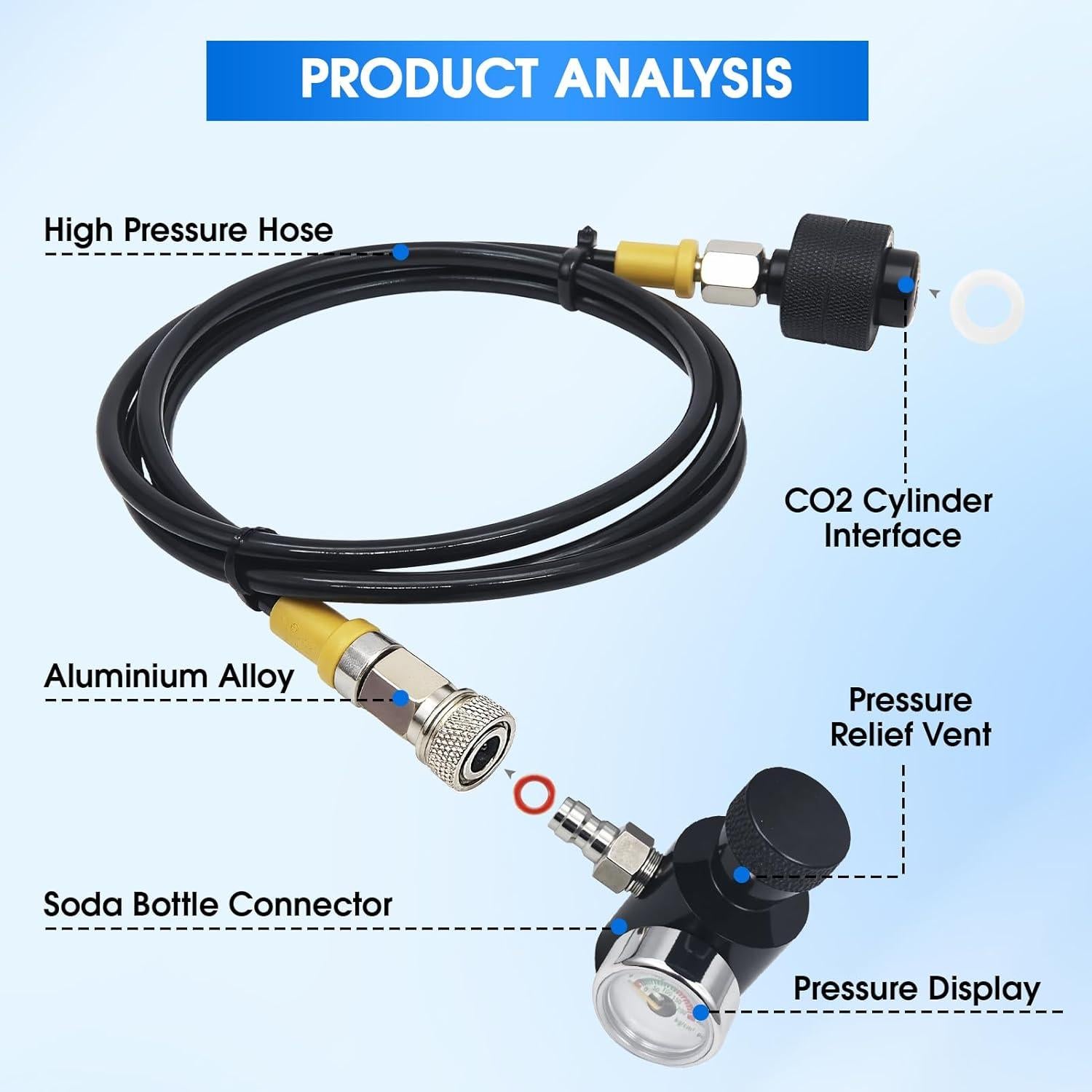 Adaptador de Recarga de CO2 ZRDR con Manómetro y Manguera 127 cm