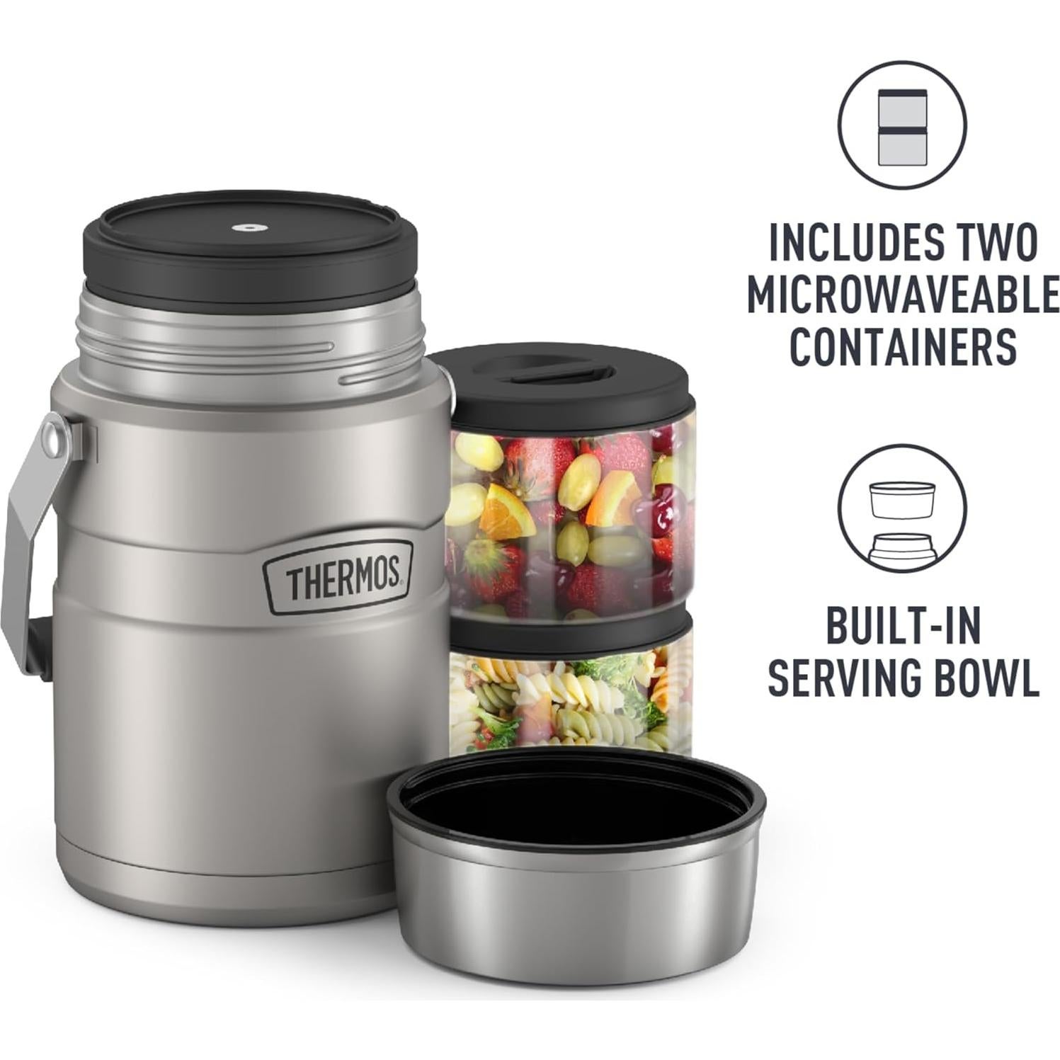 Tarro de Comida Aislado Thermos 1.4L Acero Inoxidable con 2 Contenedores